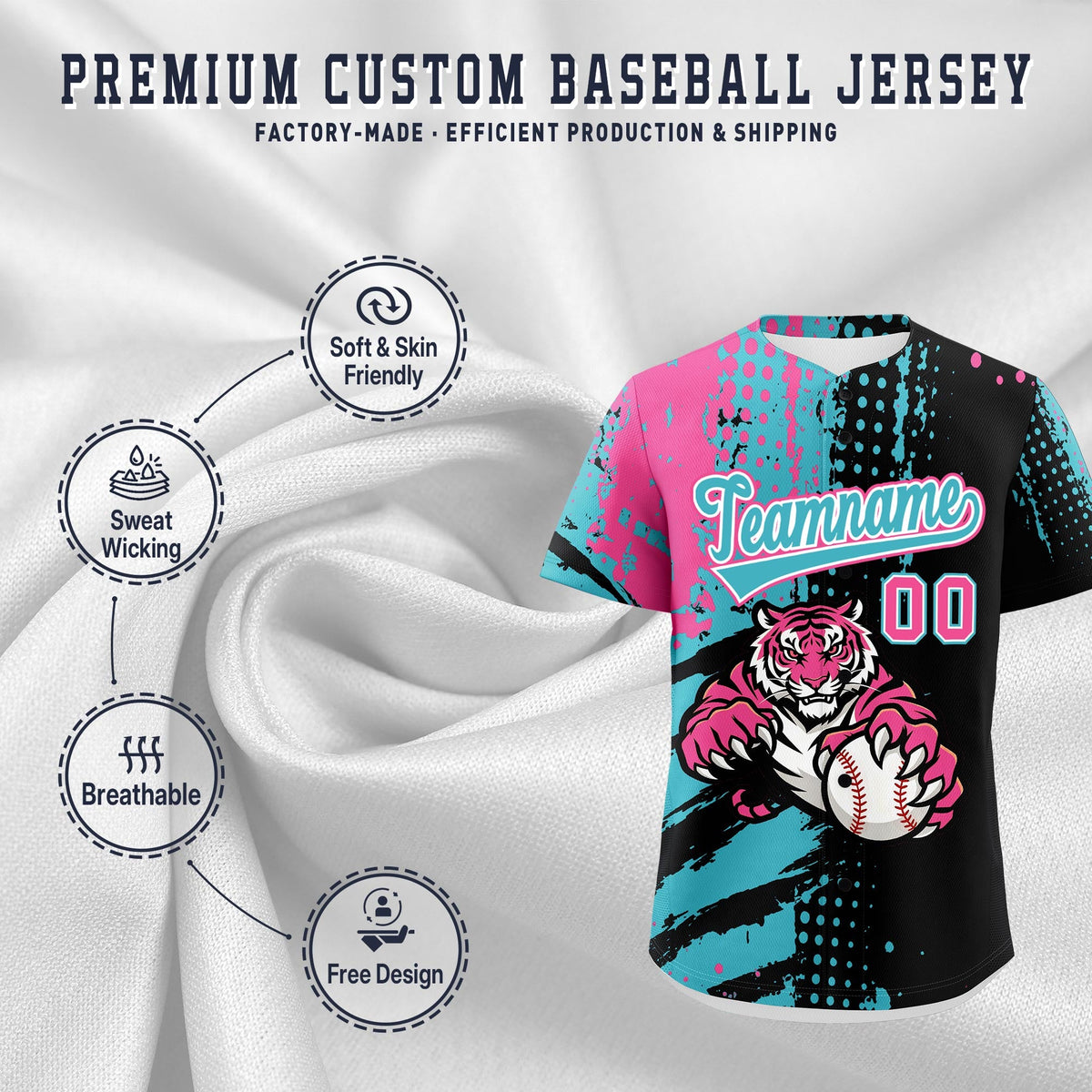 Custom Royal Blue White Red Full-Snap Graffiti Pattern Tiger Graffiti Jersey Baseball Jersey| KXKSHOP