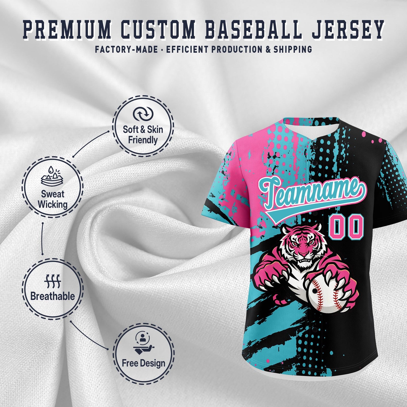 Custom Royal Blue White Red Full-Snap Graffiti Pattern Tiger Graffiti Jersey Baseball Jersey| KXKSHOP