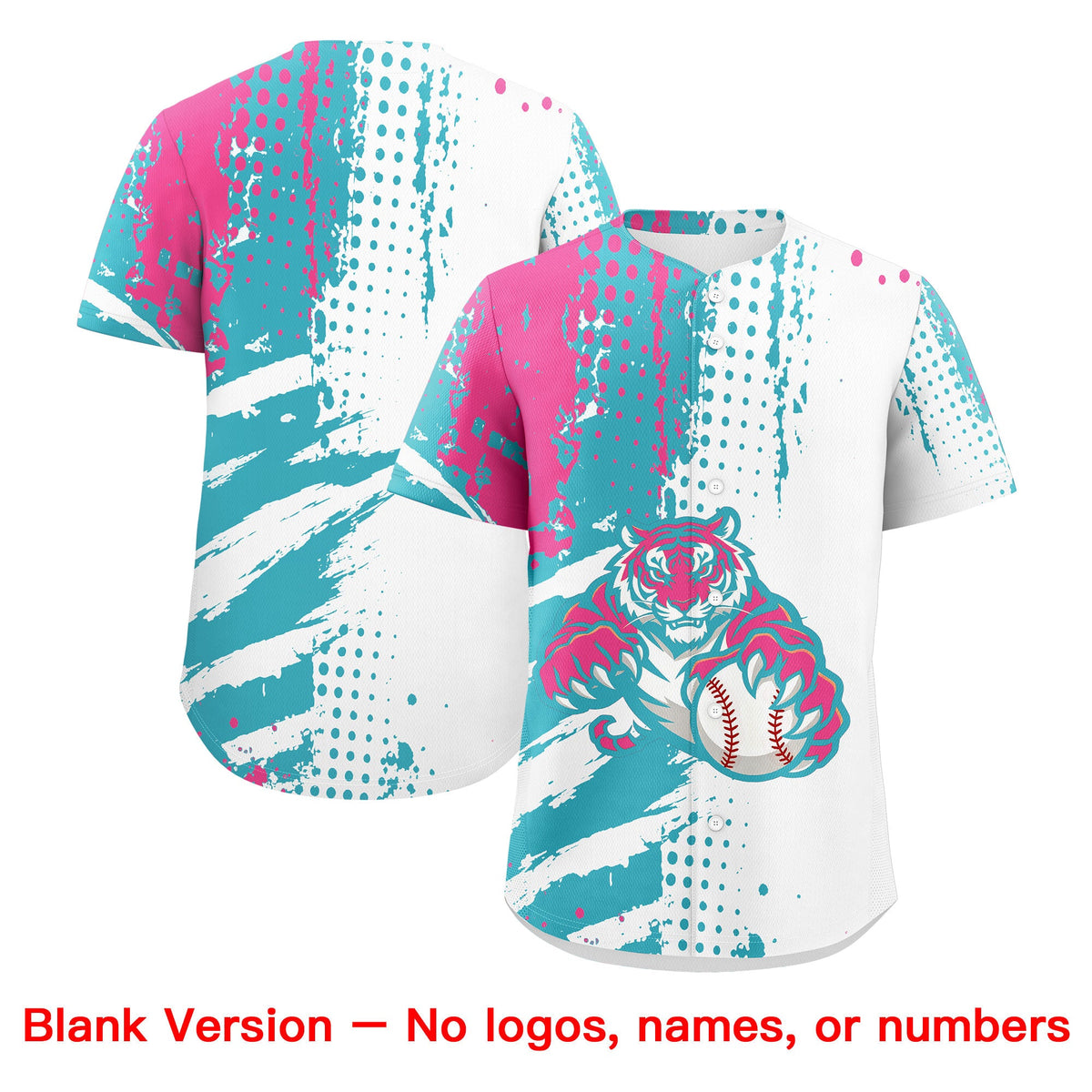 Custom White Aqua Pink Full-Snap Graffiti Pattern Tiger Graffiti Jersey Baseball Jersey| KXKSHOP