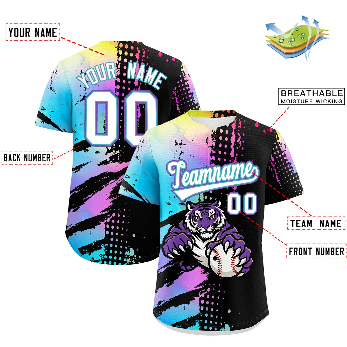 Custom Black White Sky Blue Full-Snap Graffiti Pattern Tiger Graffiti Jersey Baseball Jersey| KXKSHOP