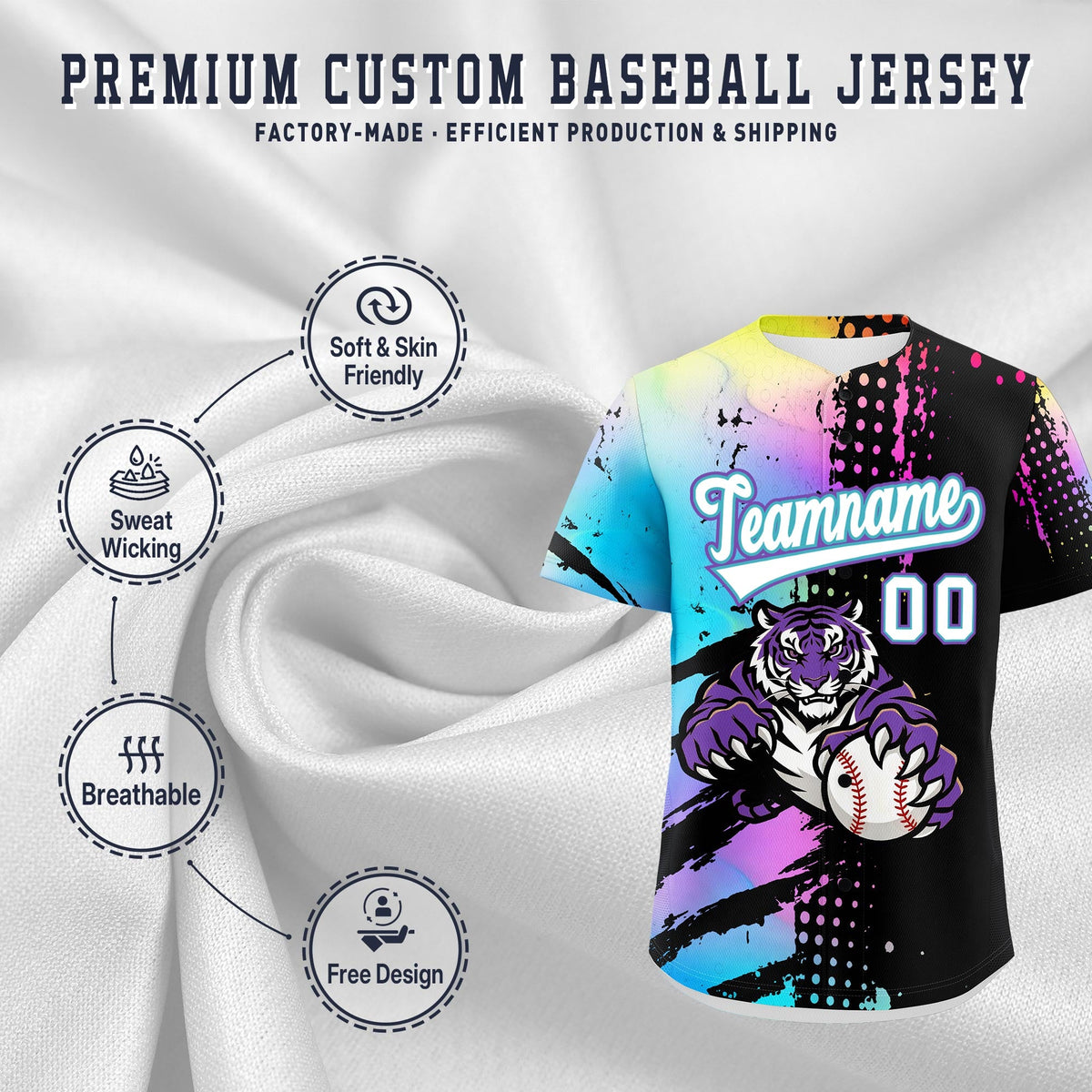 Custom Royal Blue White Red Full-Snap Graffiti Pattern Tiger Graffiti Jersey Baseball Jersey| KXKSHOP