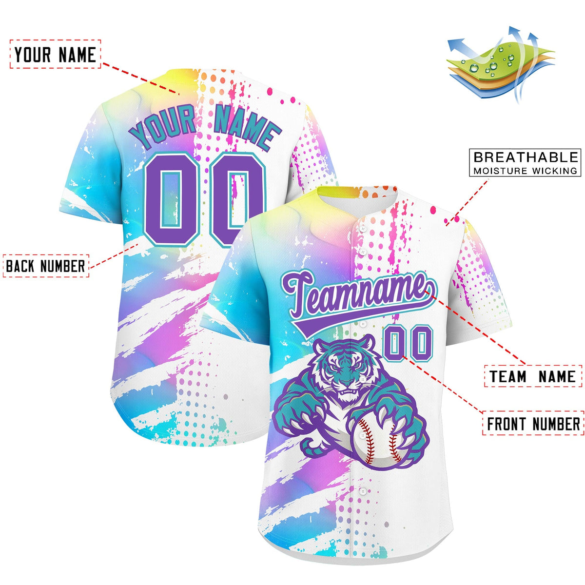 Custom White Sky Blue Full-Snap Graffiti Pattern Tiger Graffiti Jersey Baseball Jersey| KXKSHOP