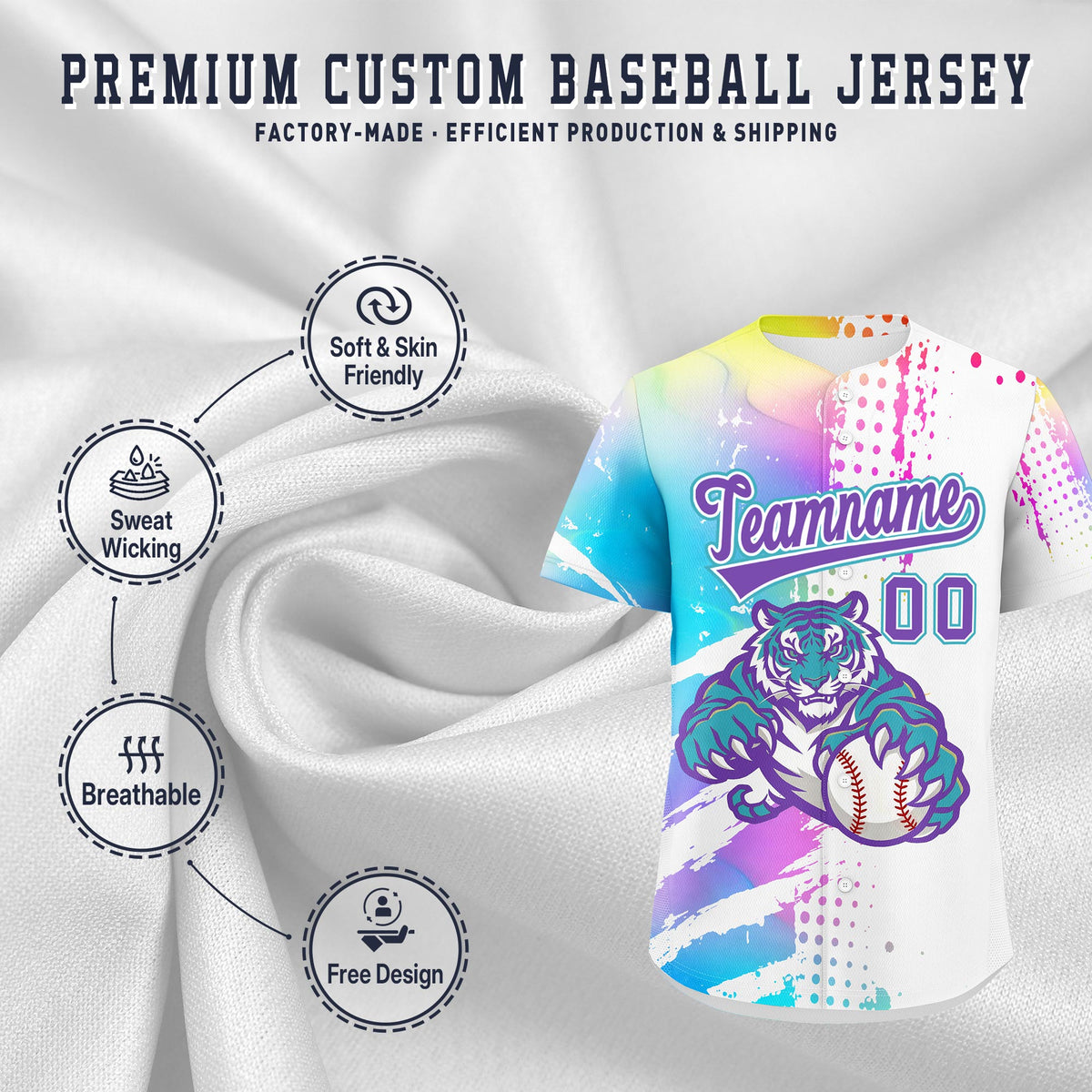Custom Royal Blue White Red Full-Snap Graffiti Pattern Tiger Graffiti Jersey Baseball Jersey| KXKSHOP