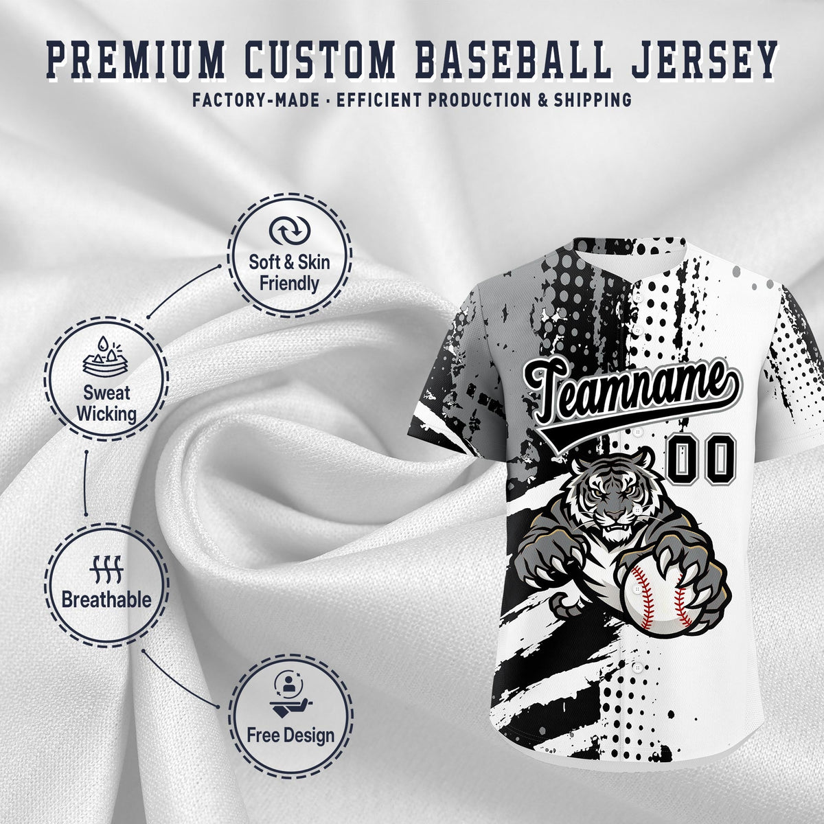 Custom Royal Blue White Red Full-Snap Graffiti Pattern Tiger Graffiti Jersey Baseball Jersey| KXKSHOP