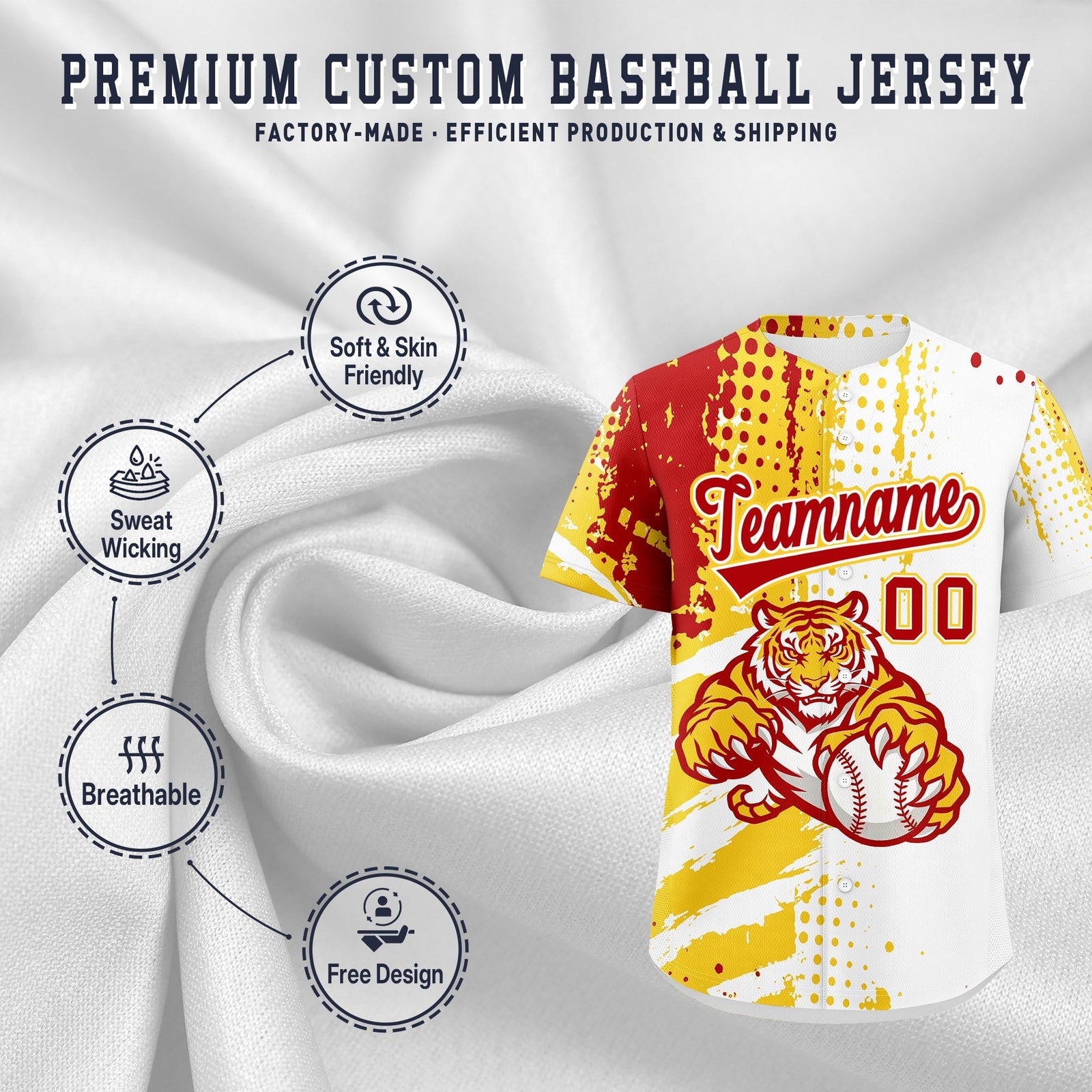 Custom Royal Blue White Red Full-Snap Graffiti Pattern Tiger Graffiti Jersey Baseball Jersey| KXKSHOP