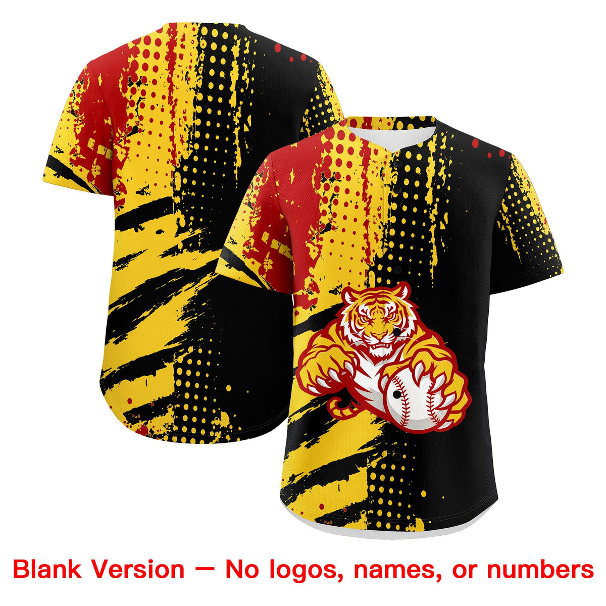 Custom Black Red Gold Full-Snap Graffiti Pattern Tiger Graffiti Jersey Baseball Jersey| KXKSHOP