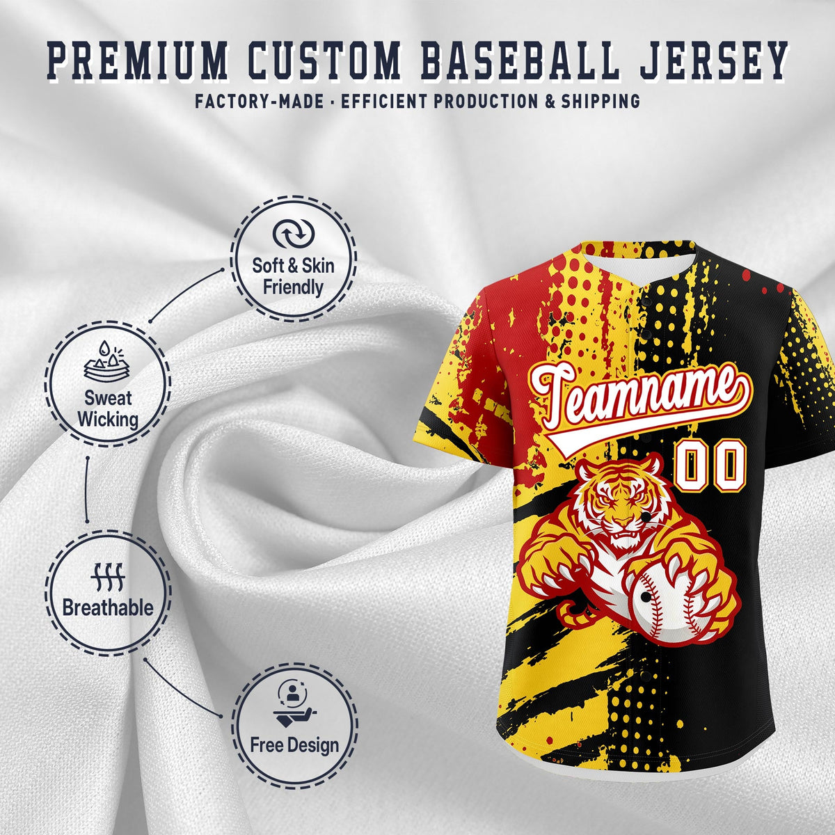 Custom Royal Blue White Red Full-Snap Graffiti Pattern Tiger Graffiti Jersey Baseball Jersey| KXKSHOP