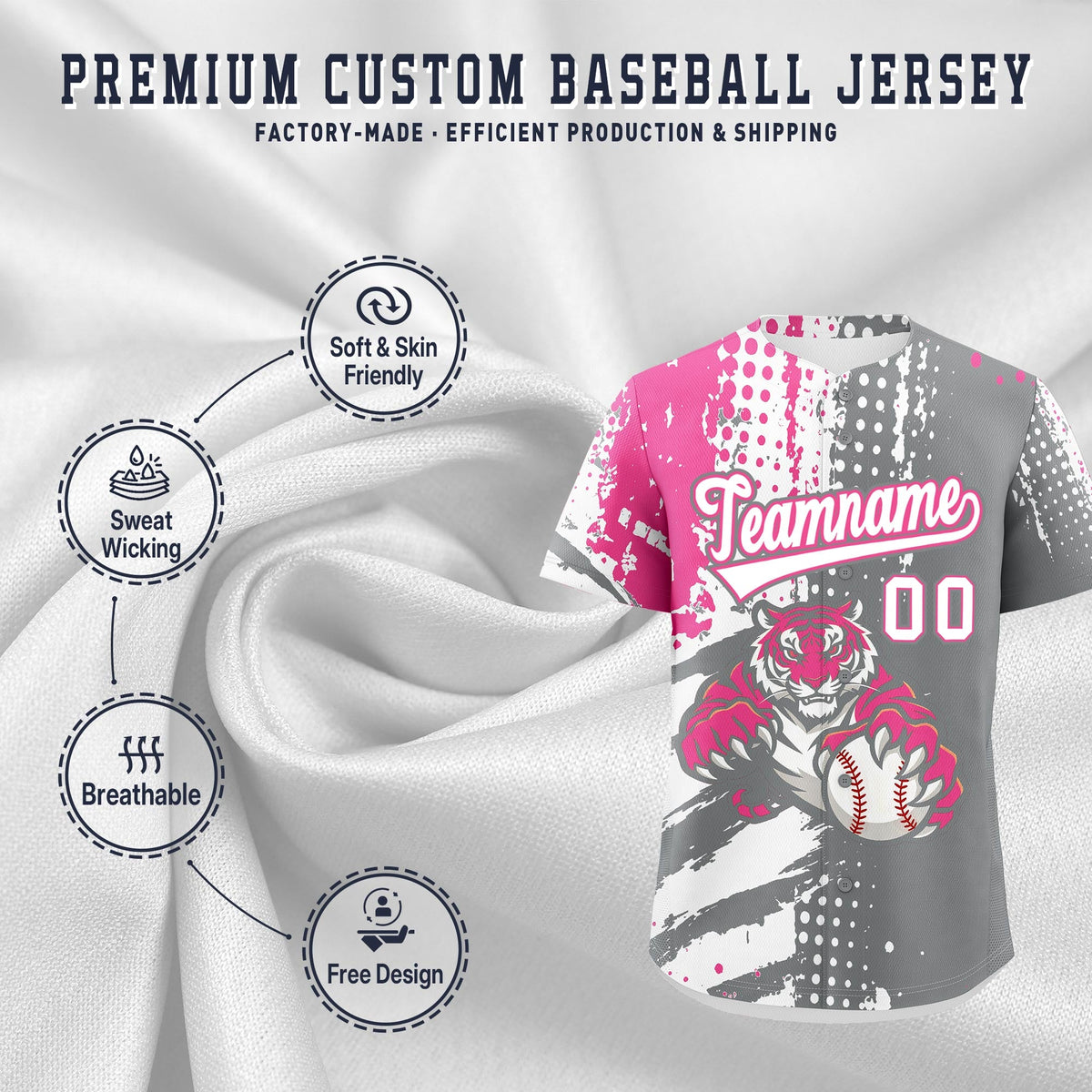 Custom Royal Blue White Red Full-Snap Graffiti Pattern Tiger Graffiti Jersey Baseball Jersey| KXKSHOP