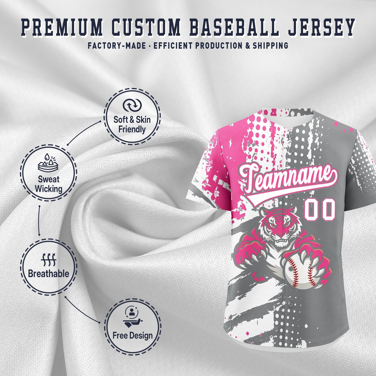 Custom Royal Blue White Red Full-Snap Graffiti Pattern Tiger Graffiti Jersey Baseball Jersey| KXKSHOP