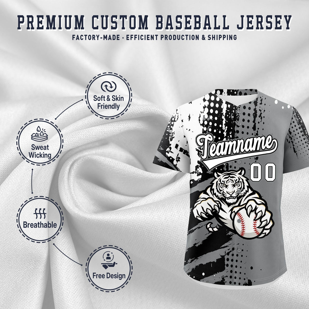 Custom Royal Blue White Red Full-Snap Graffiti Pattern Tiger Graffiti Jersey Baseball Jersey| KXKSHOP