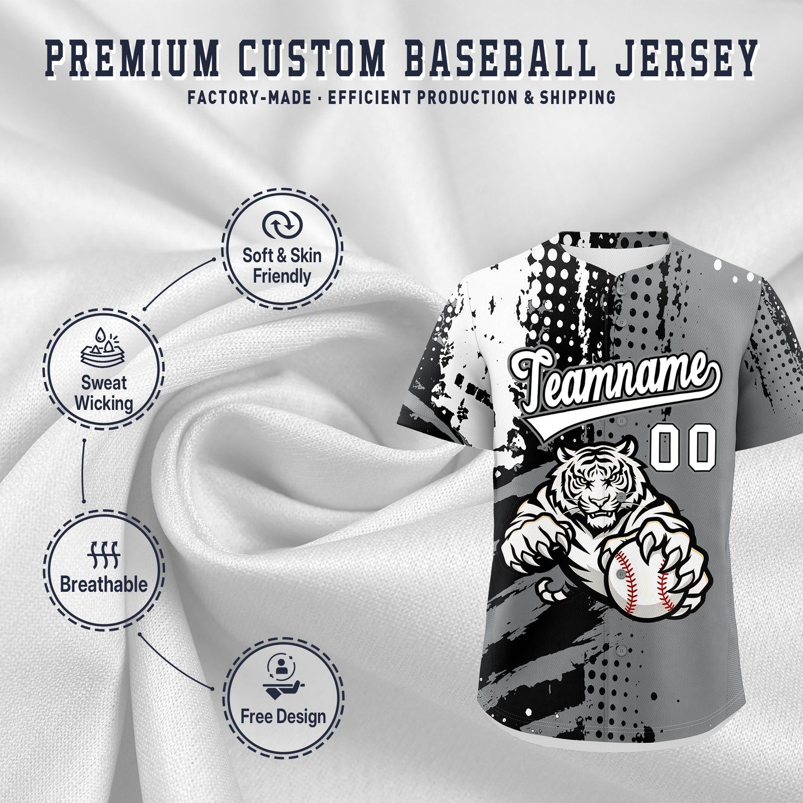 Custom Royal Blue White Red Full-Snap Graffiti Pattern Tiger Graffiti Jersey Baseball Jersey| KXKSHOP