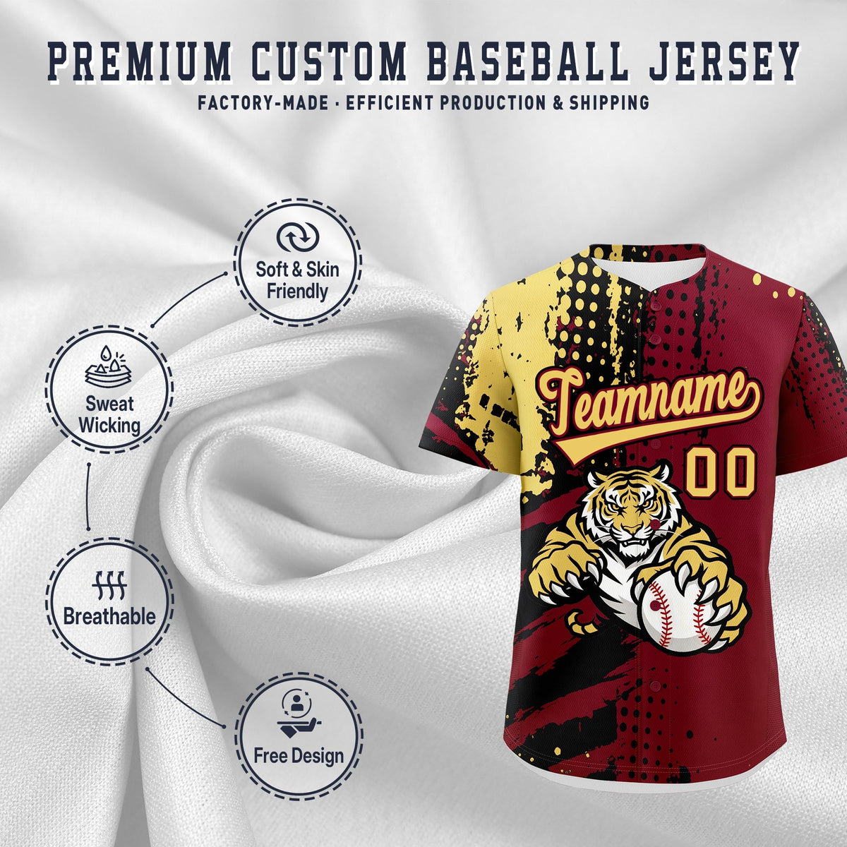 Custom Royal Blue White Red Full-Snap Graffiti Pattern Tiger Graffiti Jersey Baseball Jersey| KXKSHOP