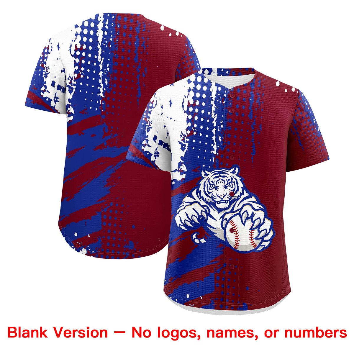 Custom Crimson Royal Blue White Full-Snap Graffiti Pattern Tiger Graffiti Jersey Baseball Jersey| KXKSHOP
