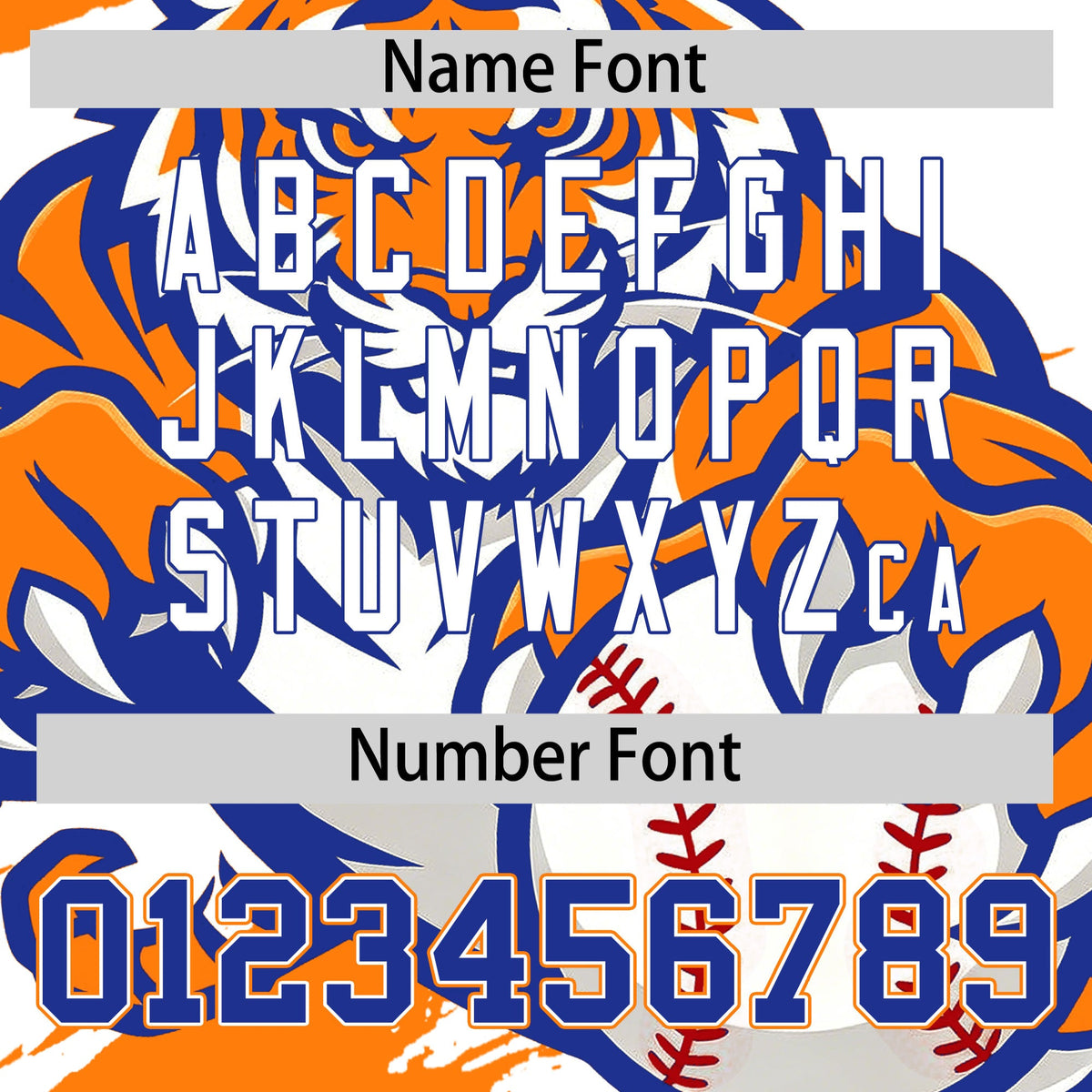 Custom White Orange Royal Blue Full-Snap Graffiti Pattern Tiger Graffiti Jersey Baseball Jersey| KXKSHOP