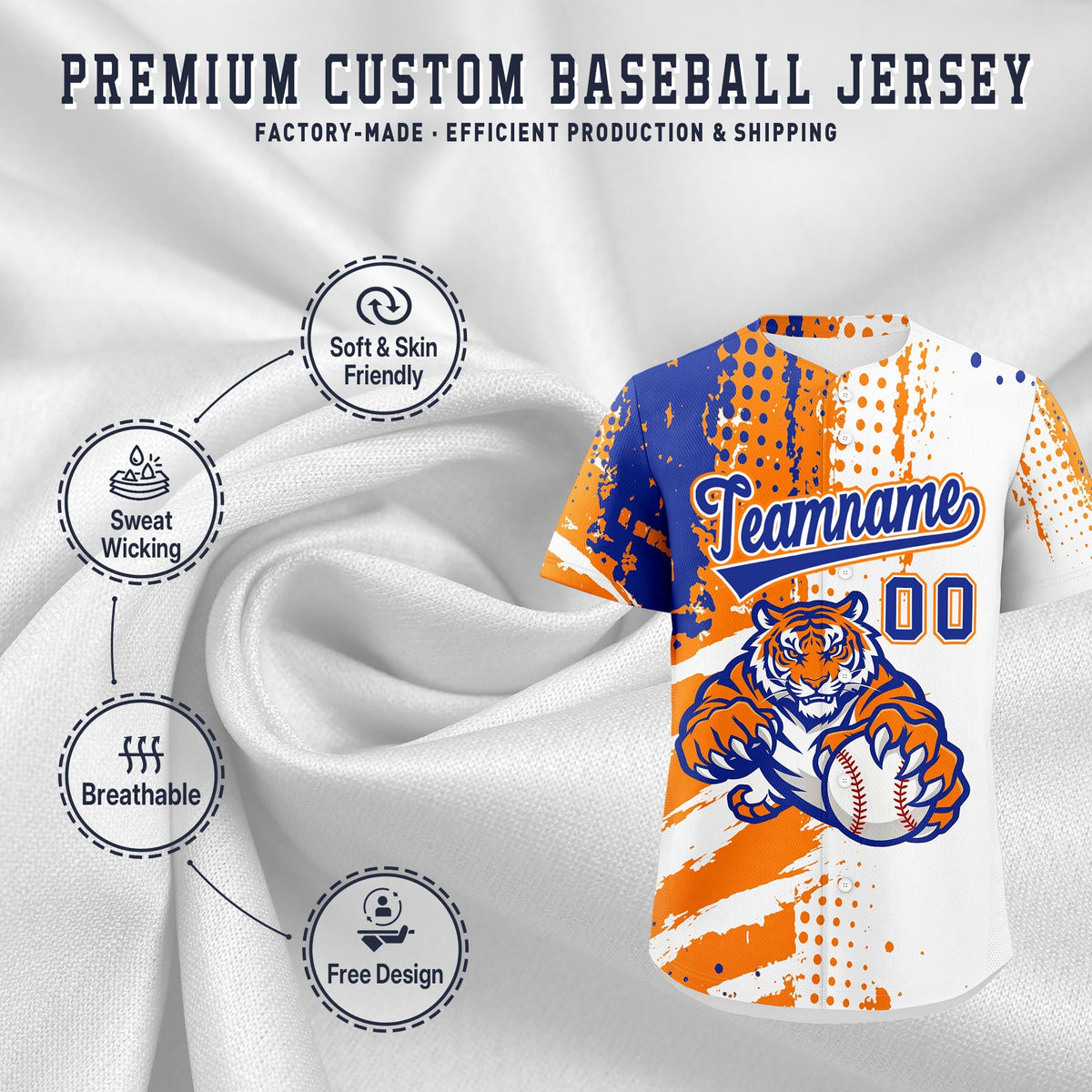 Custom Royal Blue White Red Full-Snap Graffiti Pattern Tiger Graffiti Jersey Baseball Jersey| KXKSHOP