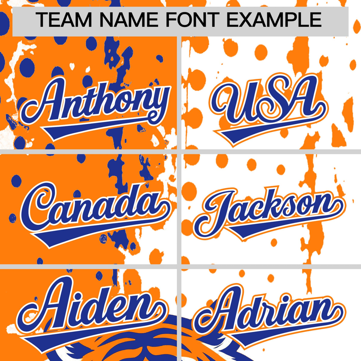 Custom White Orange Royal Blue Full-Snap Graffiti Pattern Tiger Graffiti Jersey Baseball Jersey| KXKSHOP