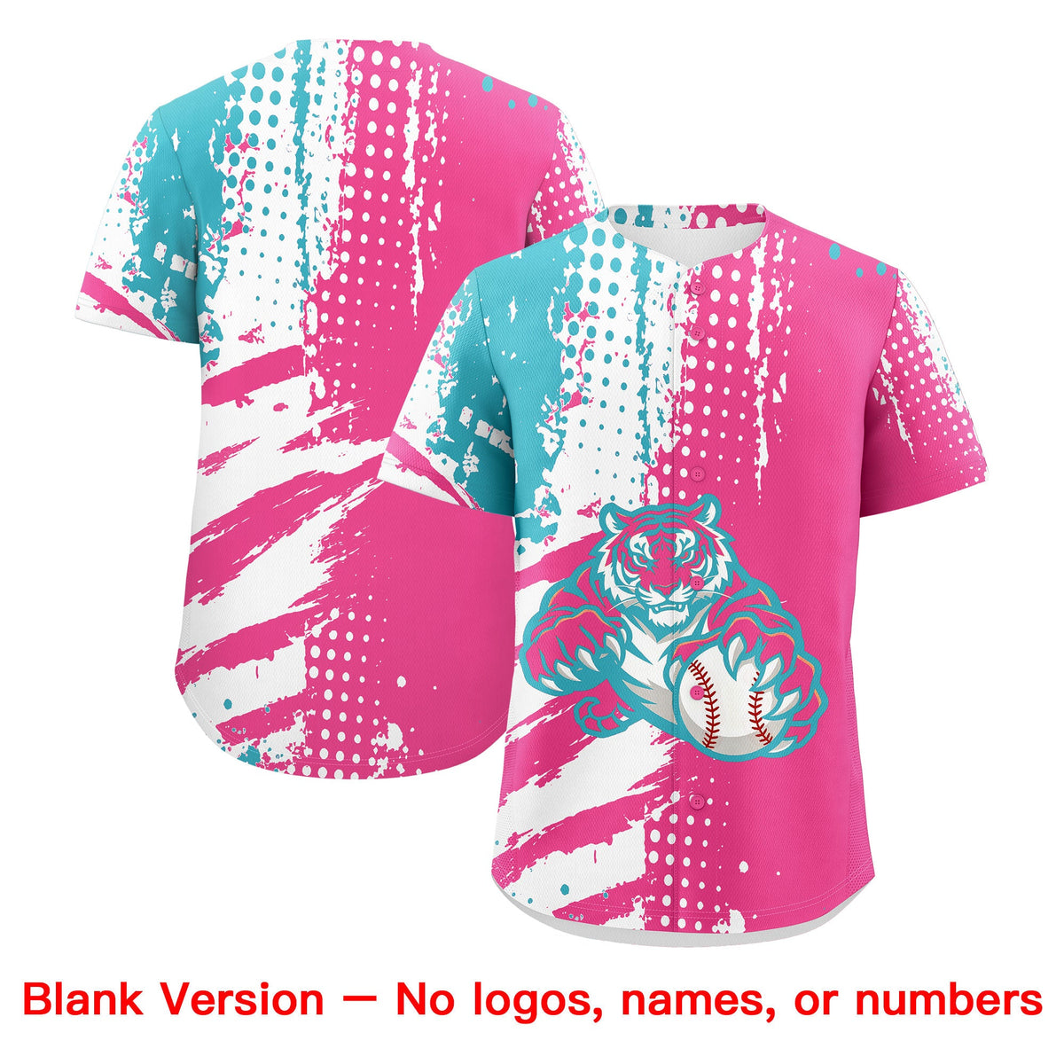 Custom Pink White Sky Blue Full-Snap Graffiti Pattern Tiger Graffiti Jersey Baseball Jersey| KXKSHOP