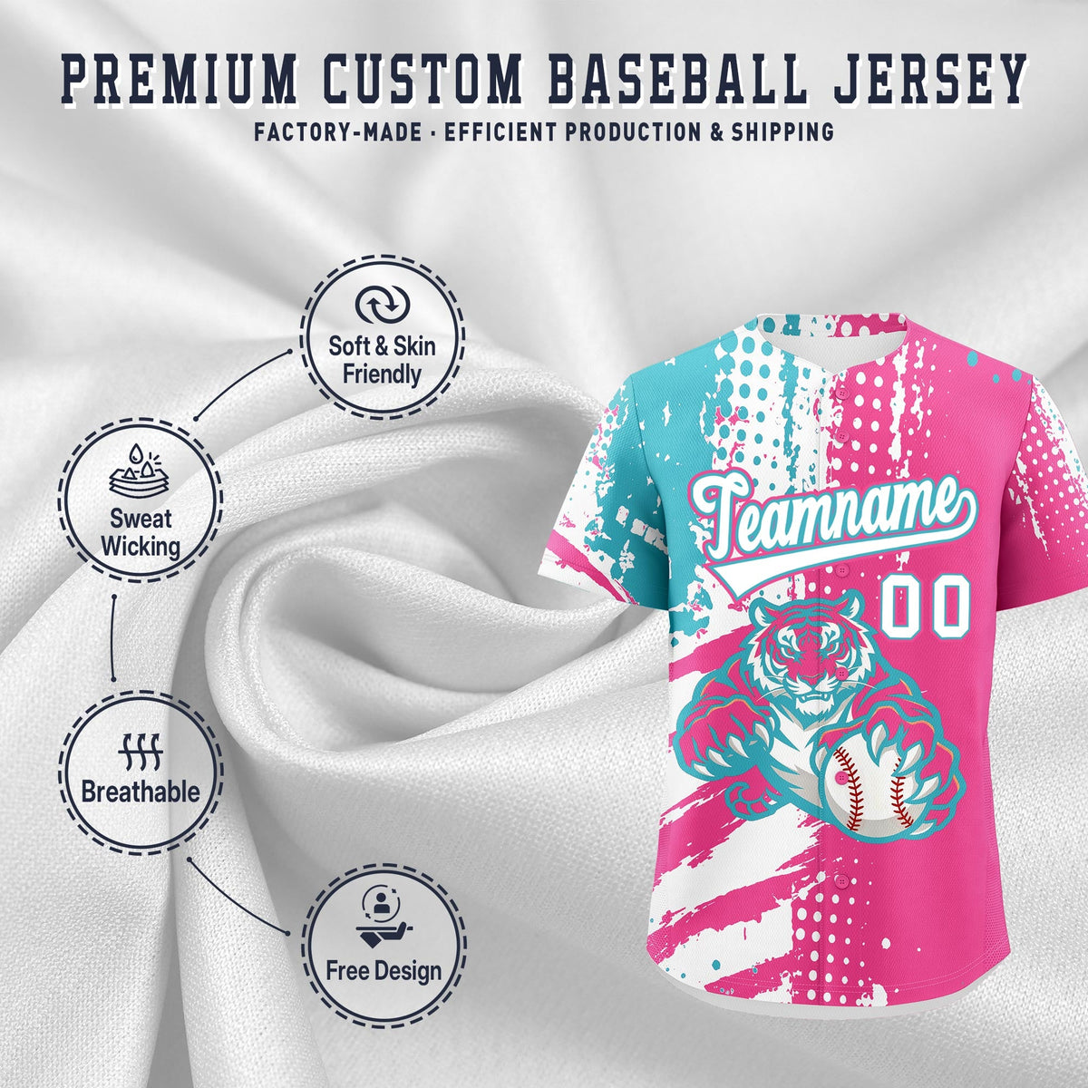 Custom Royal Blue White Red Full-Snap Graffiti Pattern Tiger Graffiti Jersey Baseball Jersey| KXKSHOP