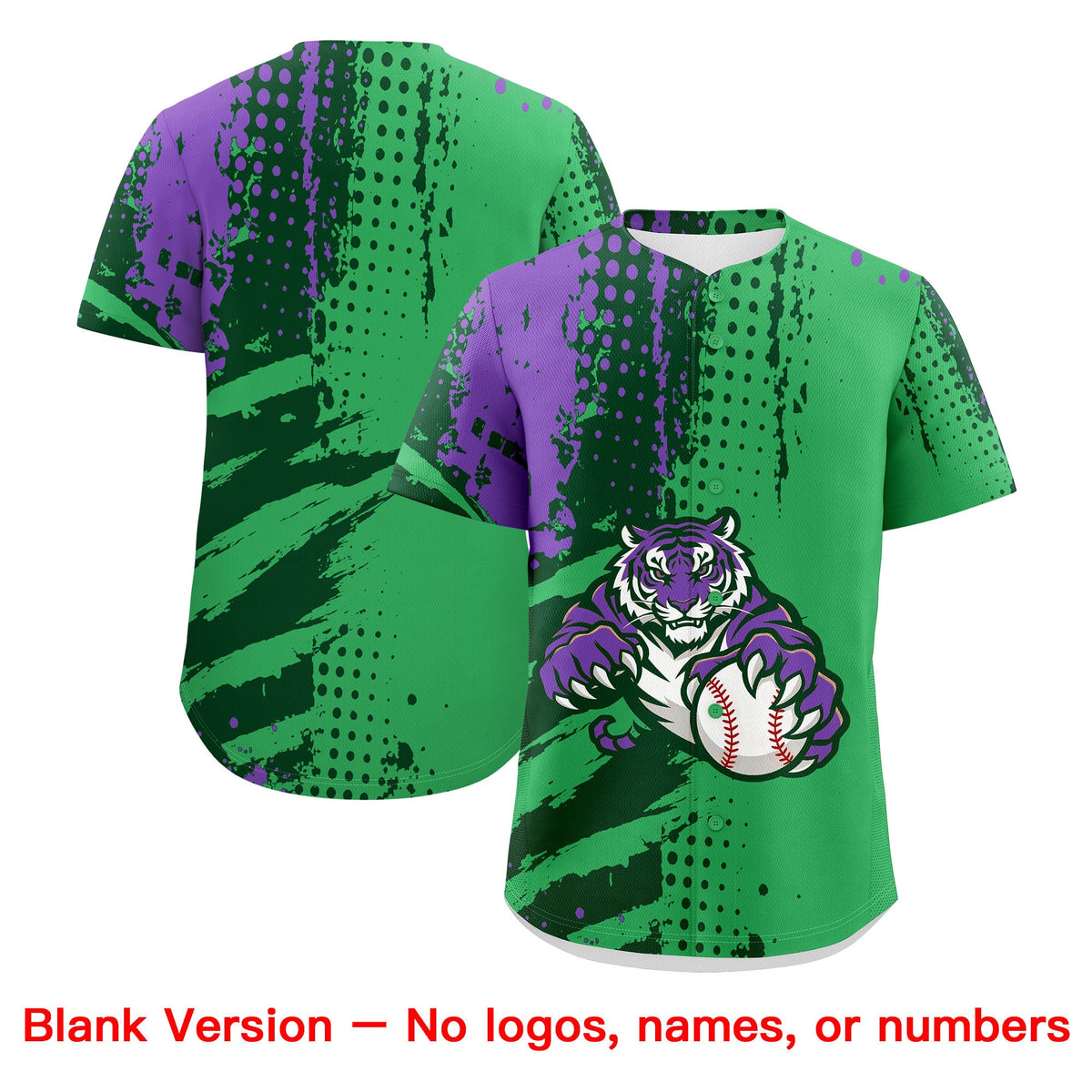 Custom Neon Green Dark Green White Full-Snap Graffiti Pattern Tiger Graffiti Jersey Baseball Jersey| KXKSHOP