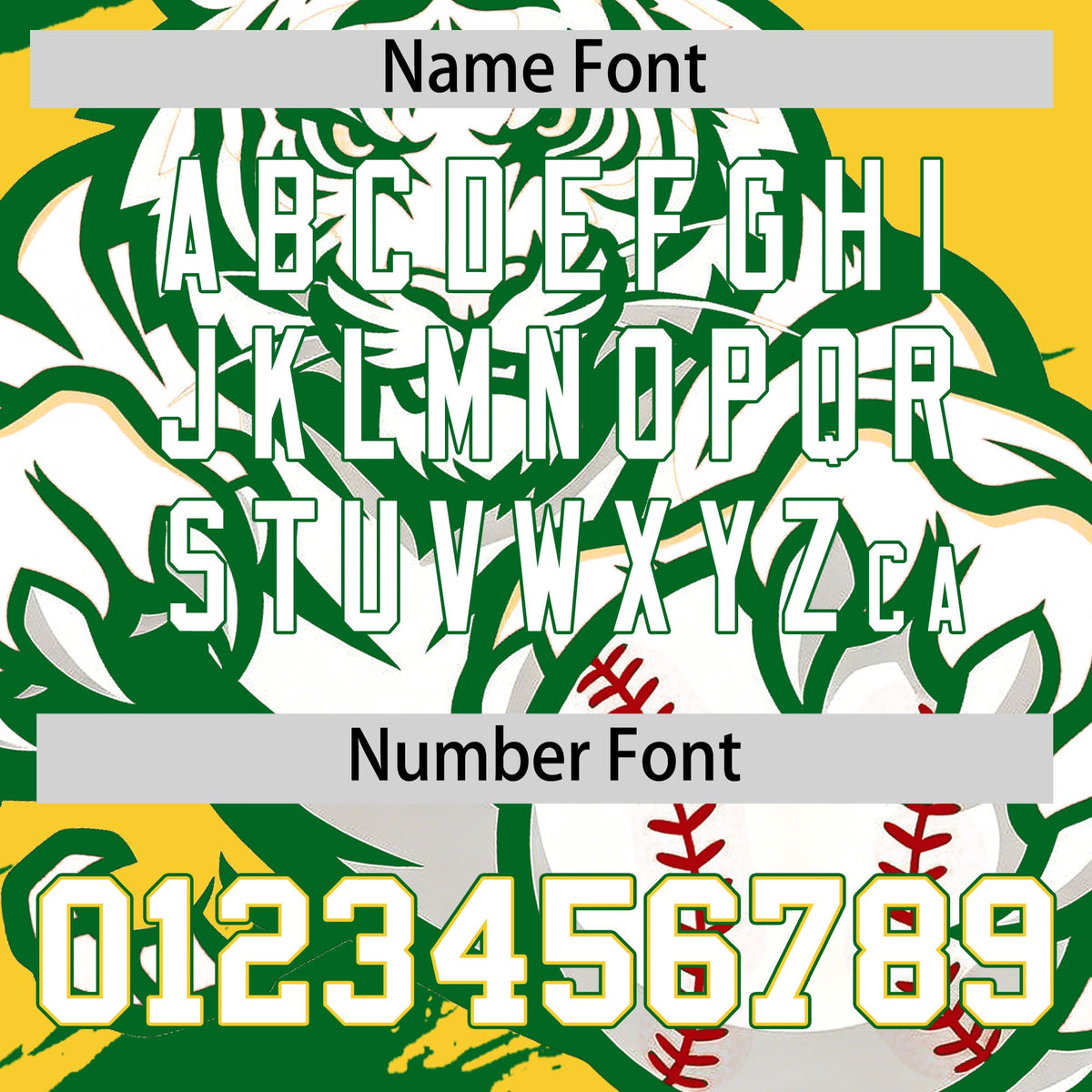 Custom Gold Kelly Green White Full-Snap Graffiti Pattern Tiger Graffiti Jersey Baseball Jersey| KXKSHOP