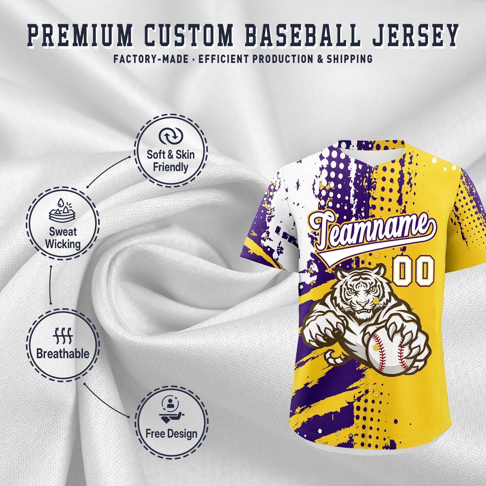 Custom Royal Blue White Red Full-Snap Graffiti Pattern Tiger Graffiti Jersey Baseball Jersey| KXKSHOP