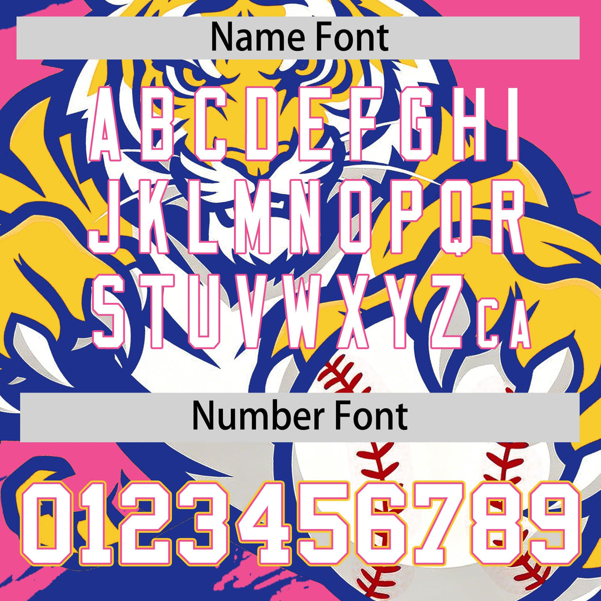 Custom Pink Royal Blue Gold Full-Snap Graffiti Pattern Tiger Graffiti Jersey Baseball Jersey| KXKSHOP