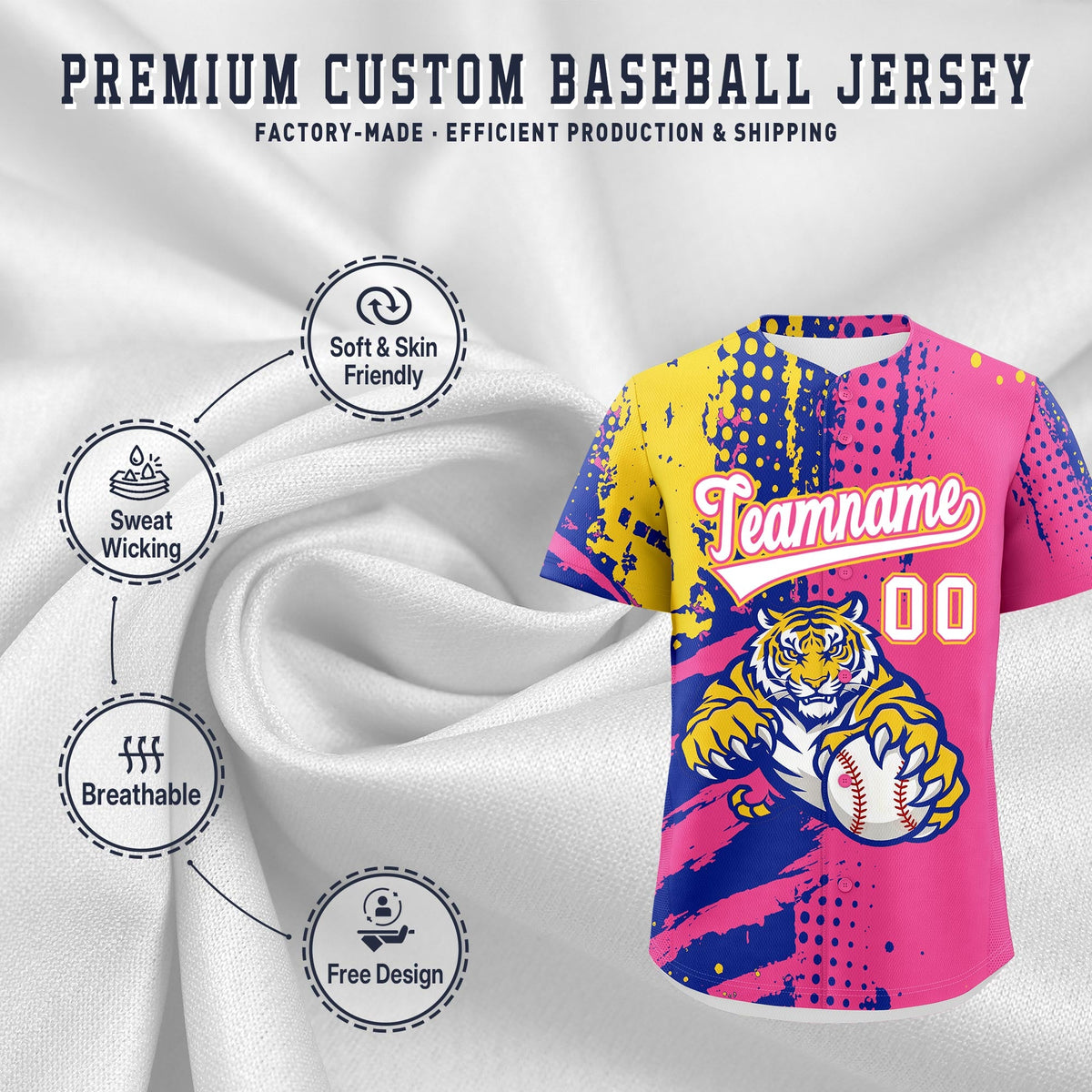 Custom Royal Blue White Red Full-Snap Graffiti Pattern Tiger Graffiti Jersey Baseball Jersey| KXKSHOP