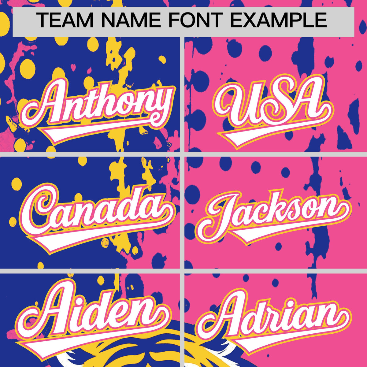 Custom Pink Royal Blue Gold Full-Snap Graffiti Pattern Tiger Graffiti Jersey Baseball Jersey| KXKSHOP