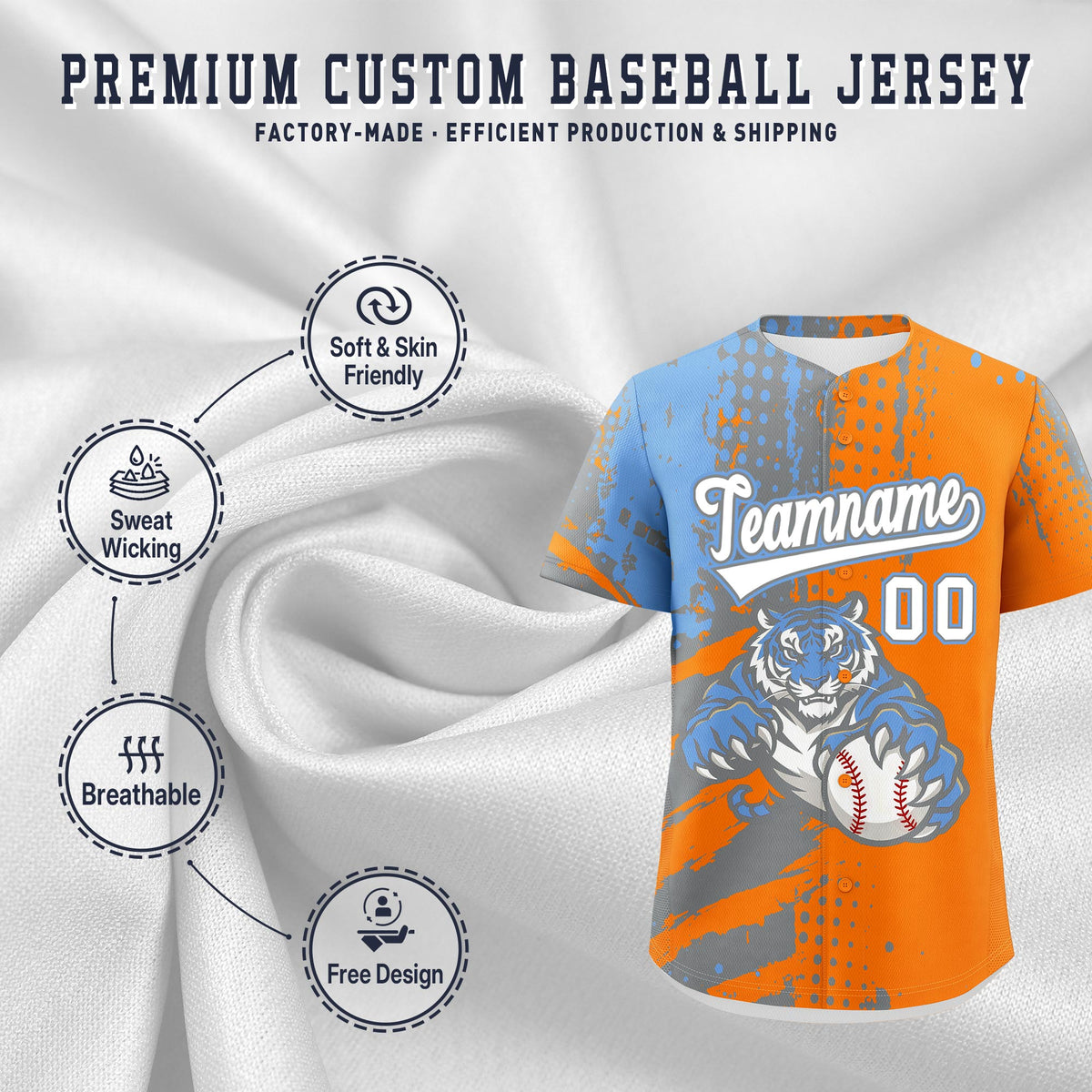 Custom Royal Blue White Red Full-Snap Graffiti Pattern Tiger Graffiti Jersey Baseball Jersey| KXKSHOP