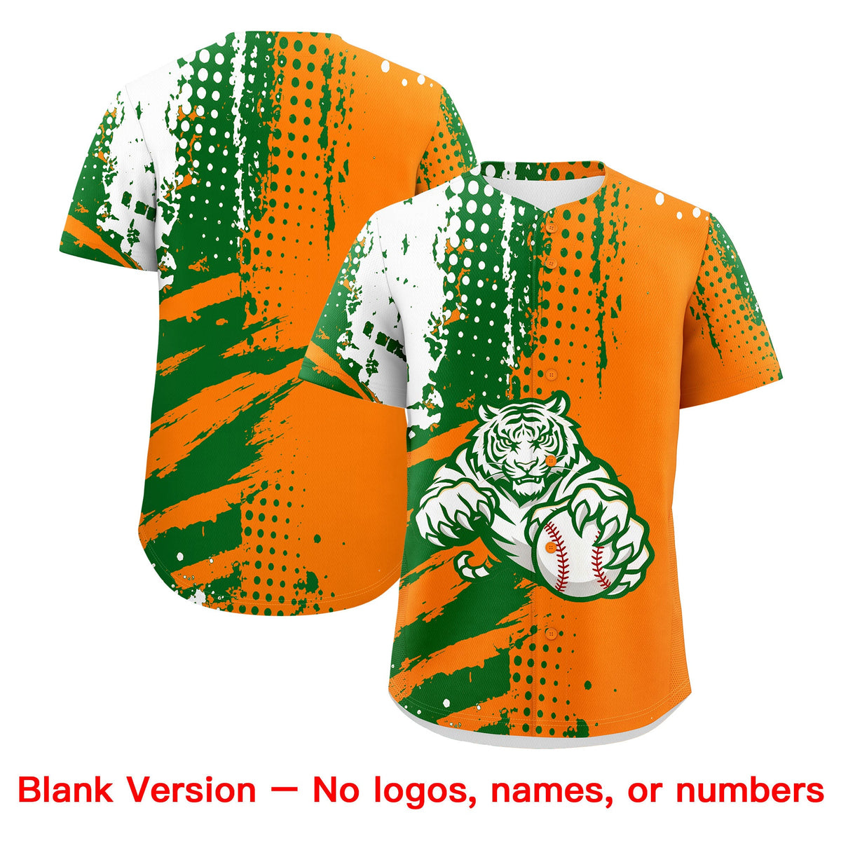 Custom Orange Kelly Green White Full-Snap Graffiti Pattern Tiger Graffiti Jersey Baseball Jersey| KXKSHOP