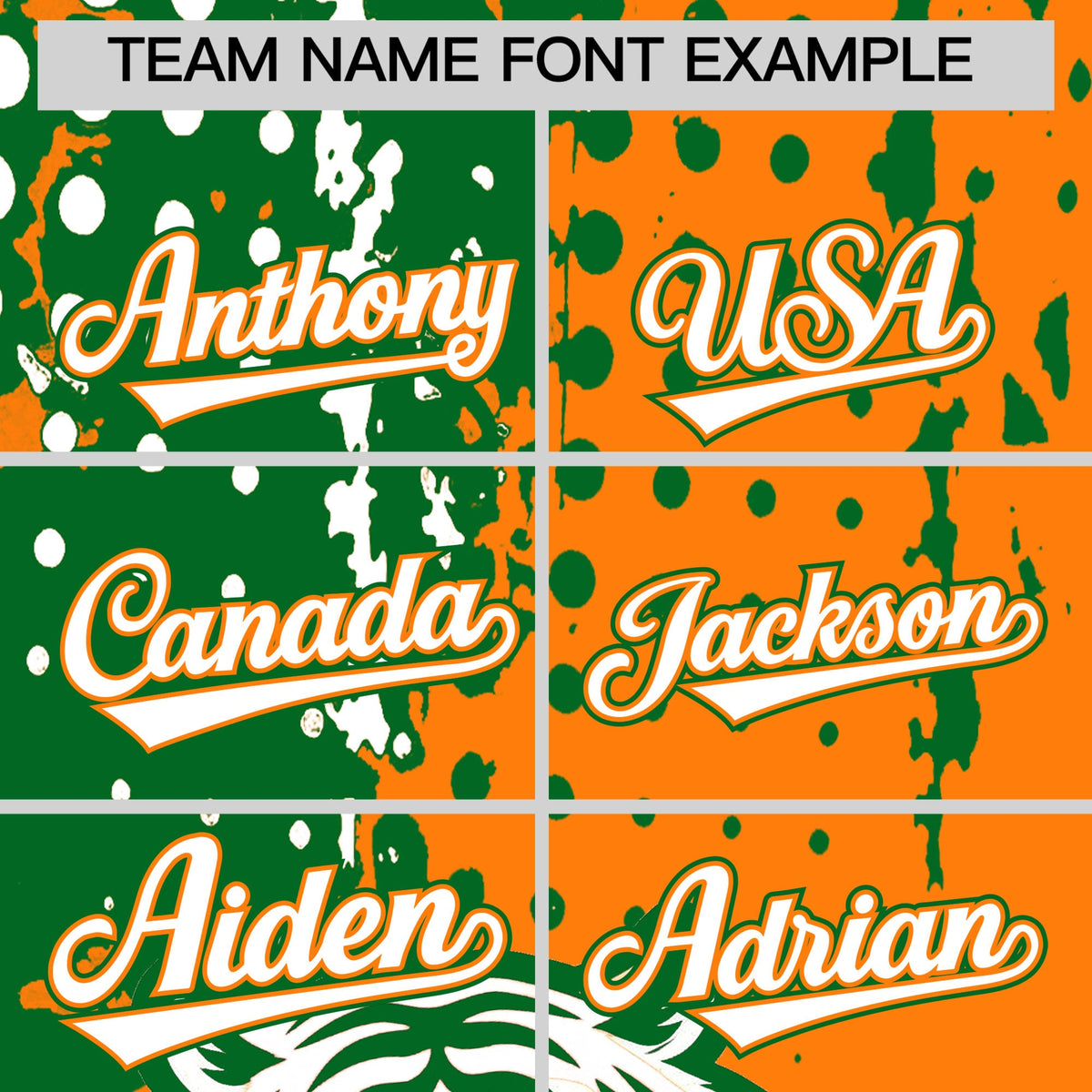 Custom Orange Kelly Green White Full-Snap Graffiti Pattern Tiger Graffiti Jersey Baseball Jersey| KXKSHOP