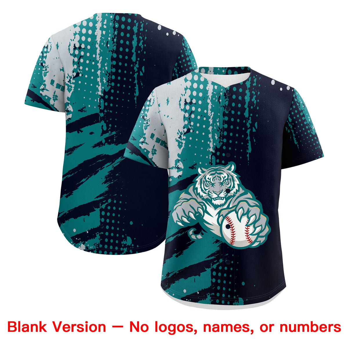 Custom Navy Teal Silver Full-Snap Graffiti Pattern Tiger Graffiti Jersey Baseball Jersey| KXKSHOP