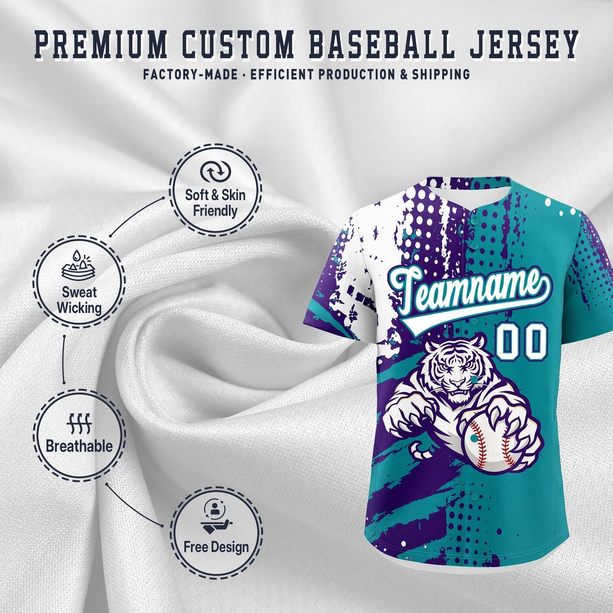 Custom Royal Blue White Red Full-Snap Graffiti Pattern Tiger Graffiti Jersey Baseball Jersey| KXKSHOP