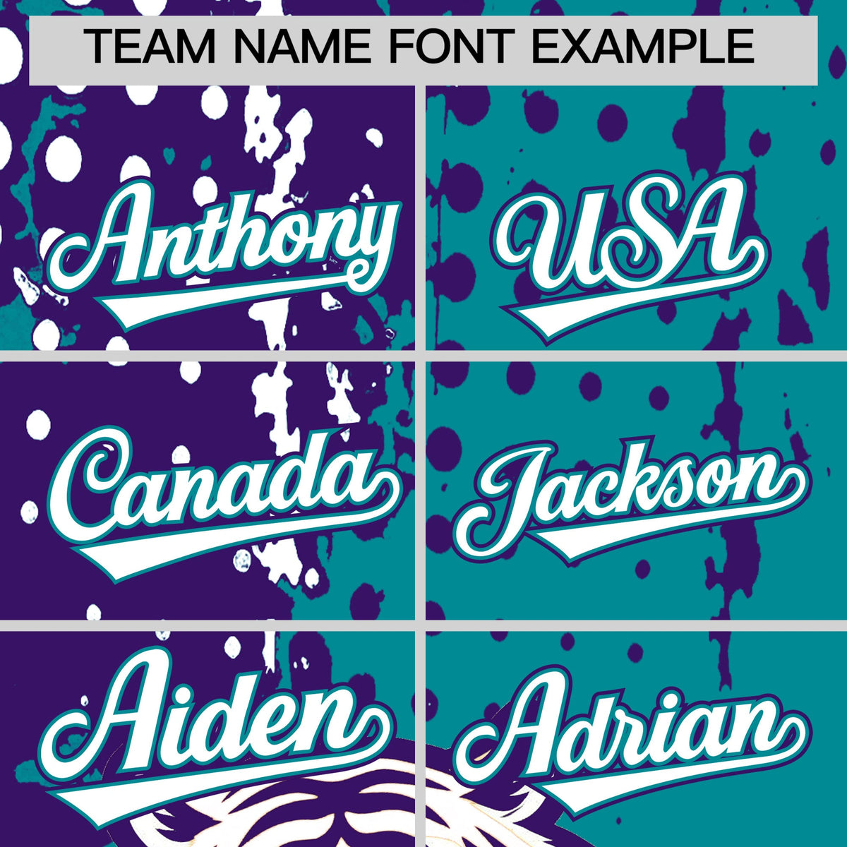 Custom Teal Purple White Full-Snap Graffiti Pattern Tiger Graffiti Jersey Baseball Jersey| KXKSHOP