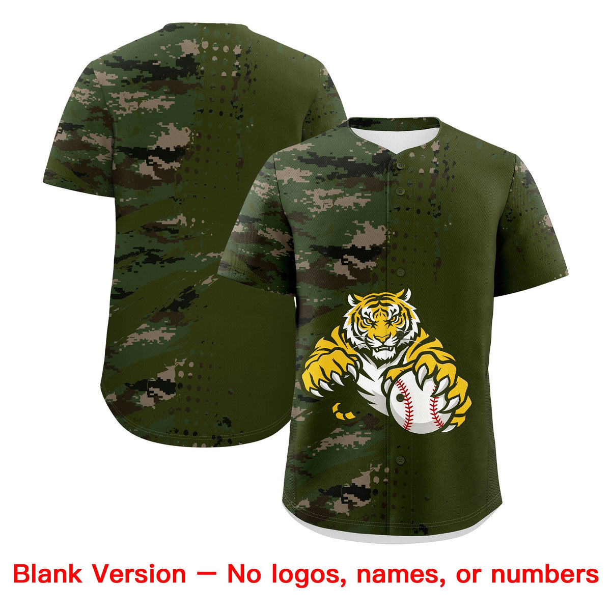 Custom Olive Camo Gold Full-Snap Graffiti Pattern Tiger Graffiti Jersey Baseball Jersey| KXKSHOP