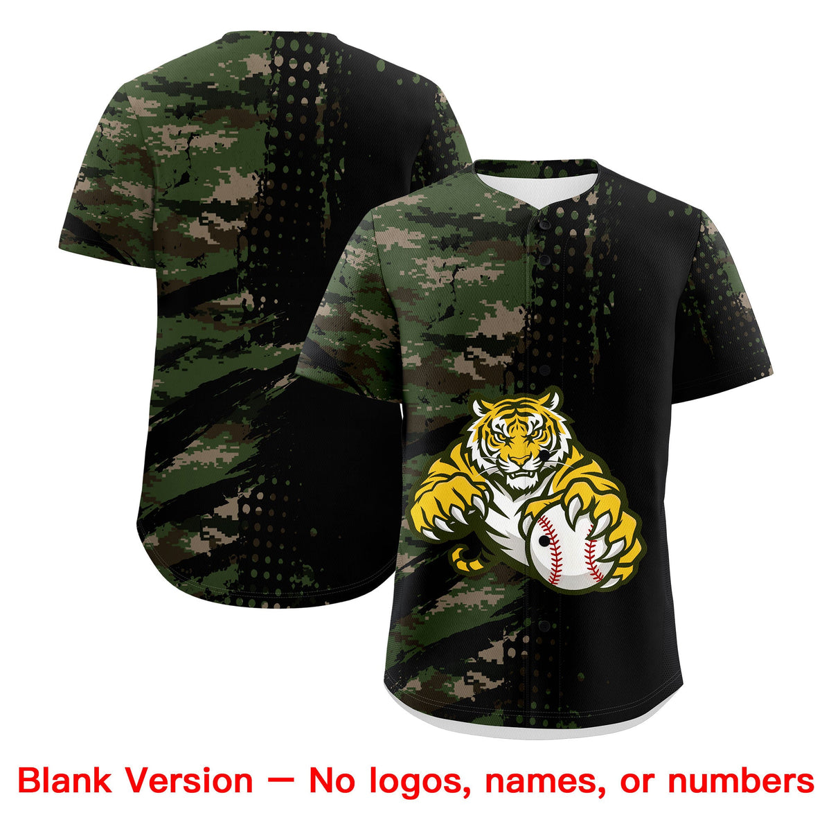 Custom Camo Black Gold Full-Snap Graffiti Pattern Tiger Graffiti Jersey Baseball Jersey| KXKSHOP