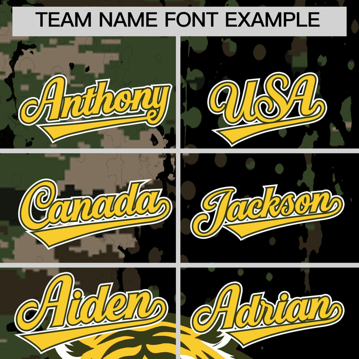 Custom Camo Black Gold Full-Snap Graffiti Pattern Tiger Graffiti Jersey Baseball Jersey| KXKSHOP