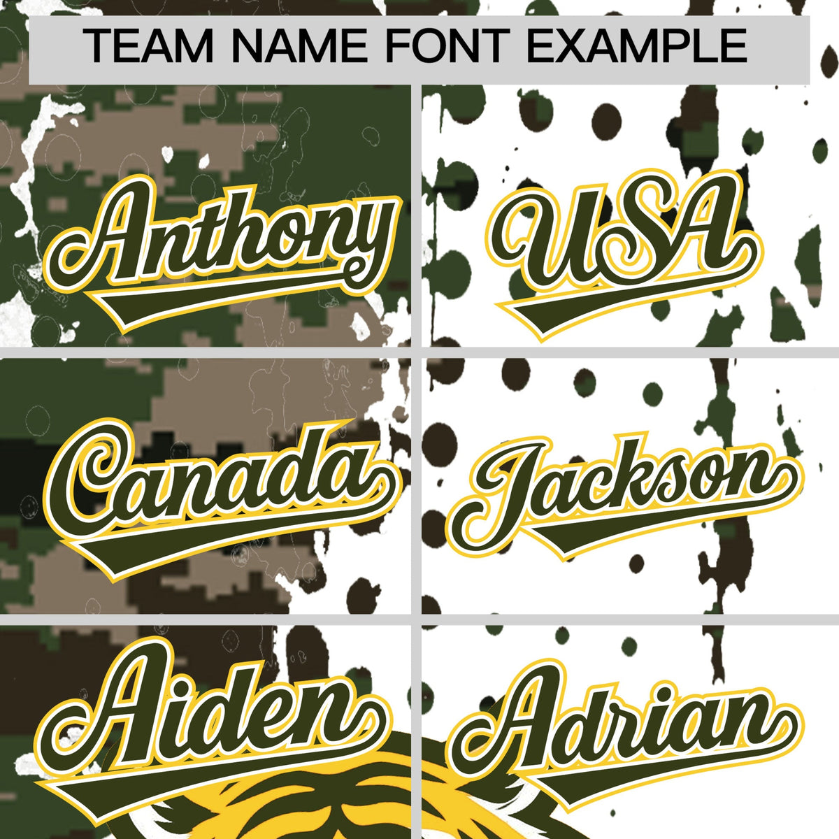Custom White Camo Olive Full-Snap Graffiti Pattern Tiger Graffiti Jersey Baseball Jersey| KXKSHOP