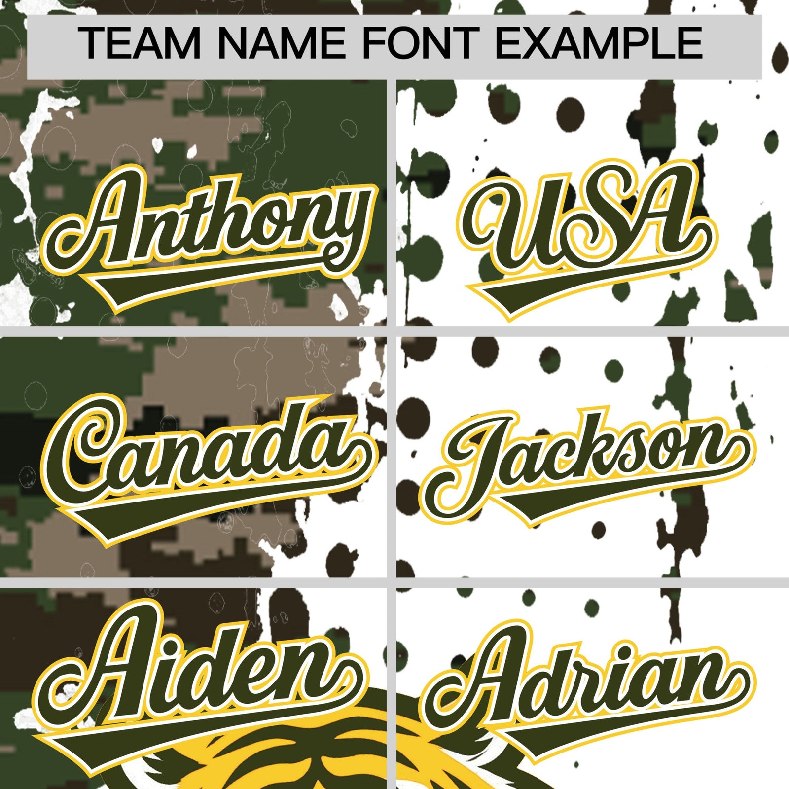 Custom White Camo Olive Full-Snap Graffiti Pattern Tiger Graffiti Jersey Baseball Jersey| KXKSHOP