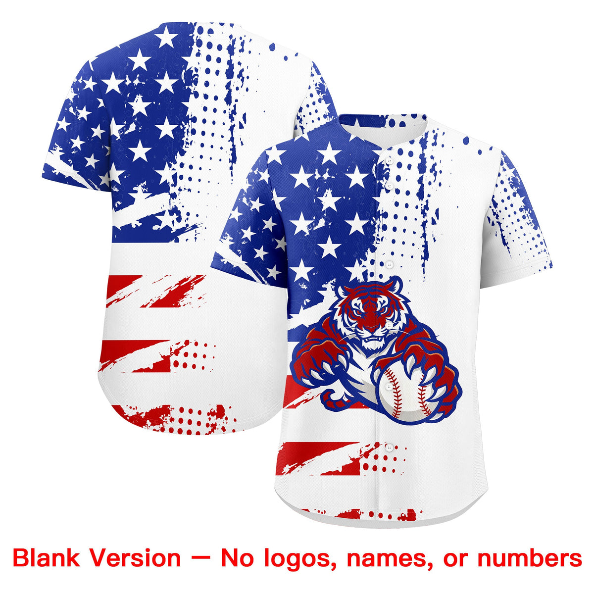 Custom Royal Blue White Red Full-Snap Graffiti Pattern Tiger Graffiti Jersey Baseball Jersey| KXKSHOP