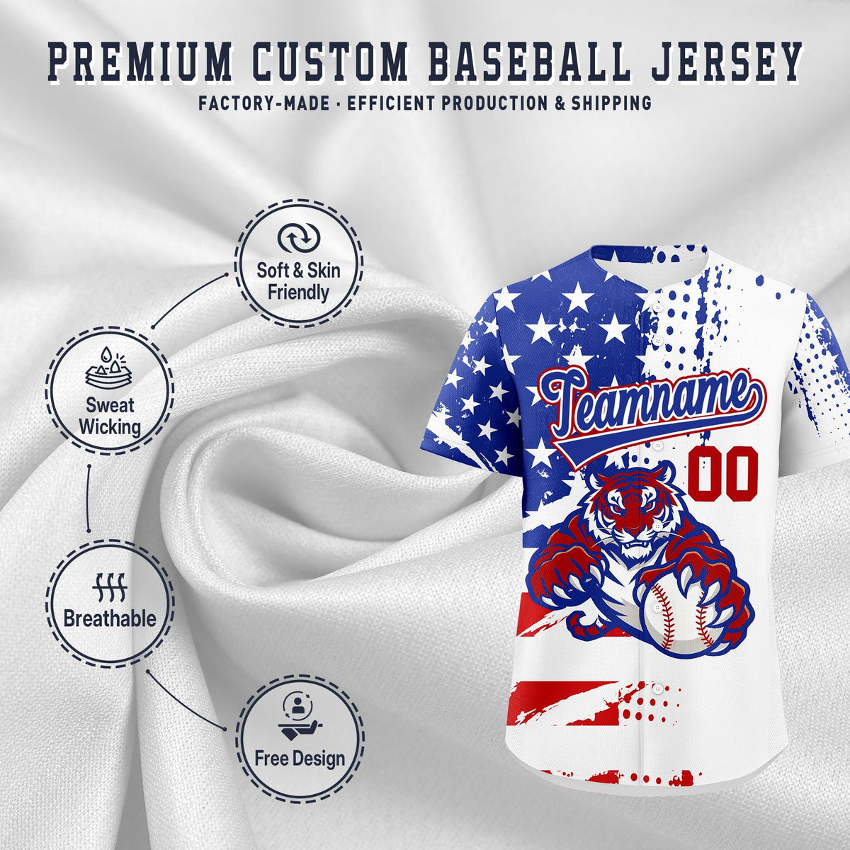 Custom Royal Blue White Red Full-Snap Graffiti Pattern Tiger Graffiti Jersey Baseball Jersey| KXKSHOP