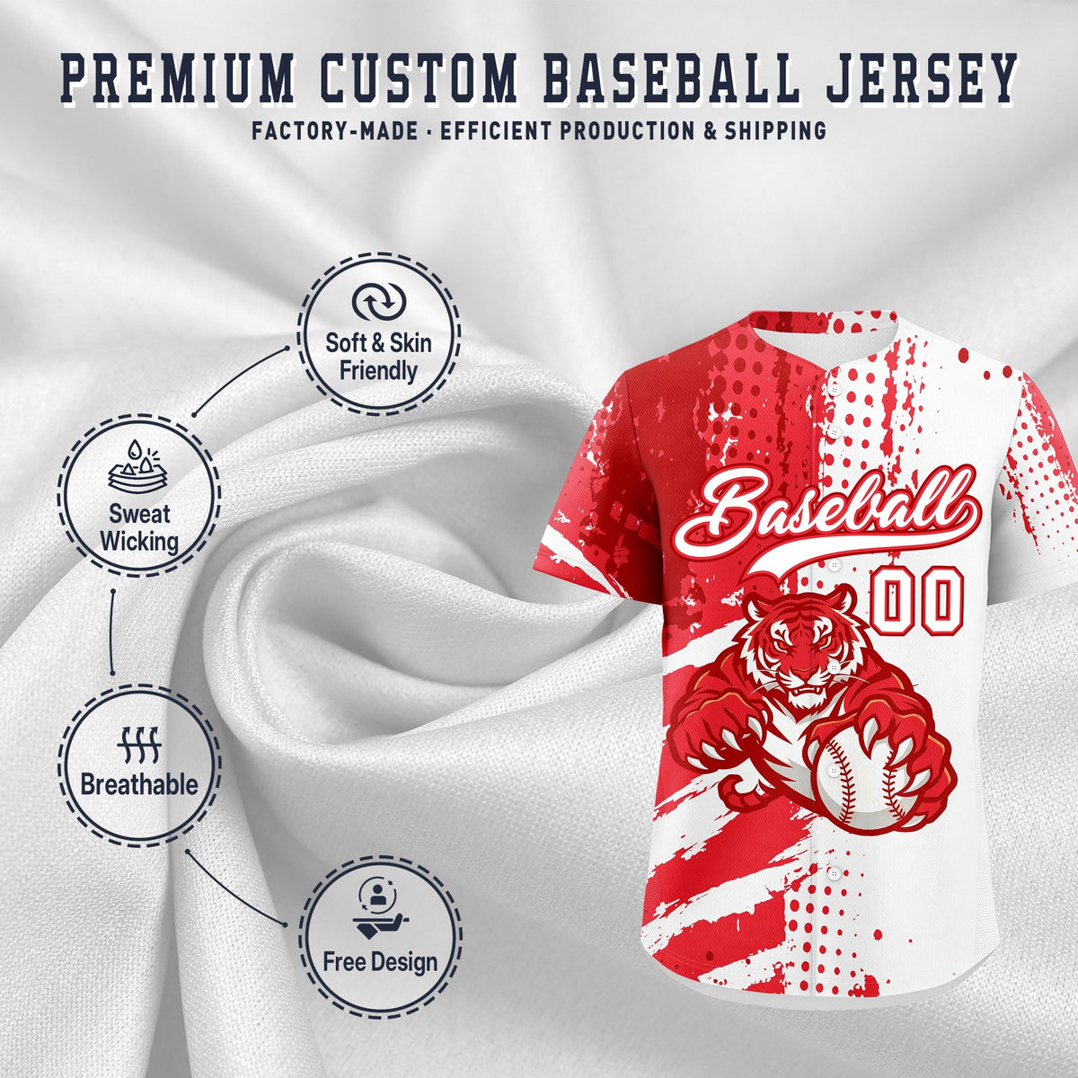 Custom White Red Light Red Full-Snap Graffiti Pattern Tiger Graffiti Jersey Baseball Jersey| KXKSHOP