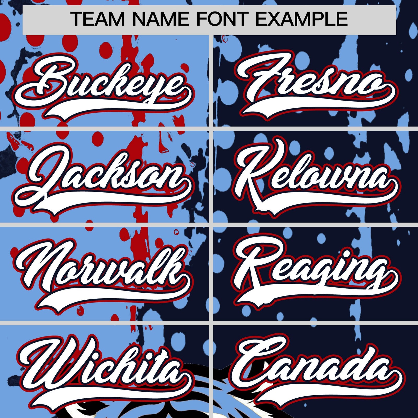 Custom Navy Light Blue Red Full-Snap Graffiti Pattern Tiger Graffiti Jersey Baseball Jersey| KXKSHOP
