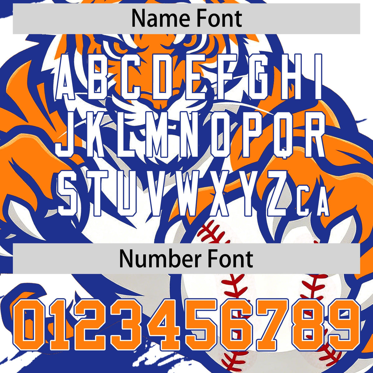 Custom White Royal Blue Orange Full-Snap Graffiti Pattern Tiger Graffiti Jersey Baseball Jersey| KXKSHOP
