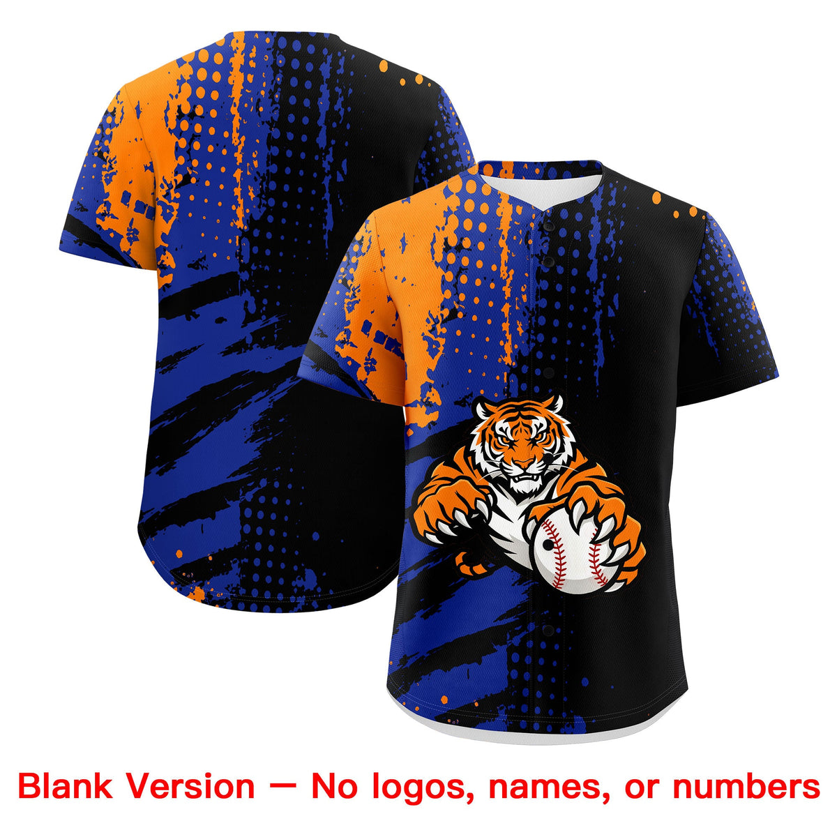 Custom Black Royal Blue Orange Full-Snap Graffiti Pattern Tiger Graffiti Jersey Baseball Jersey| KXKSHOP
