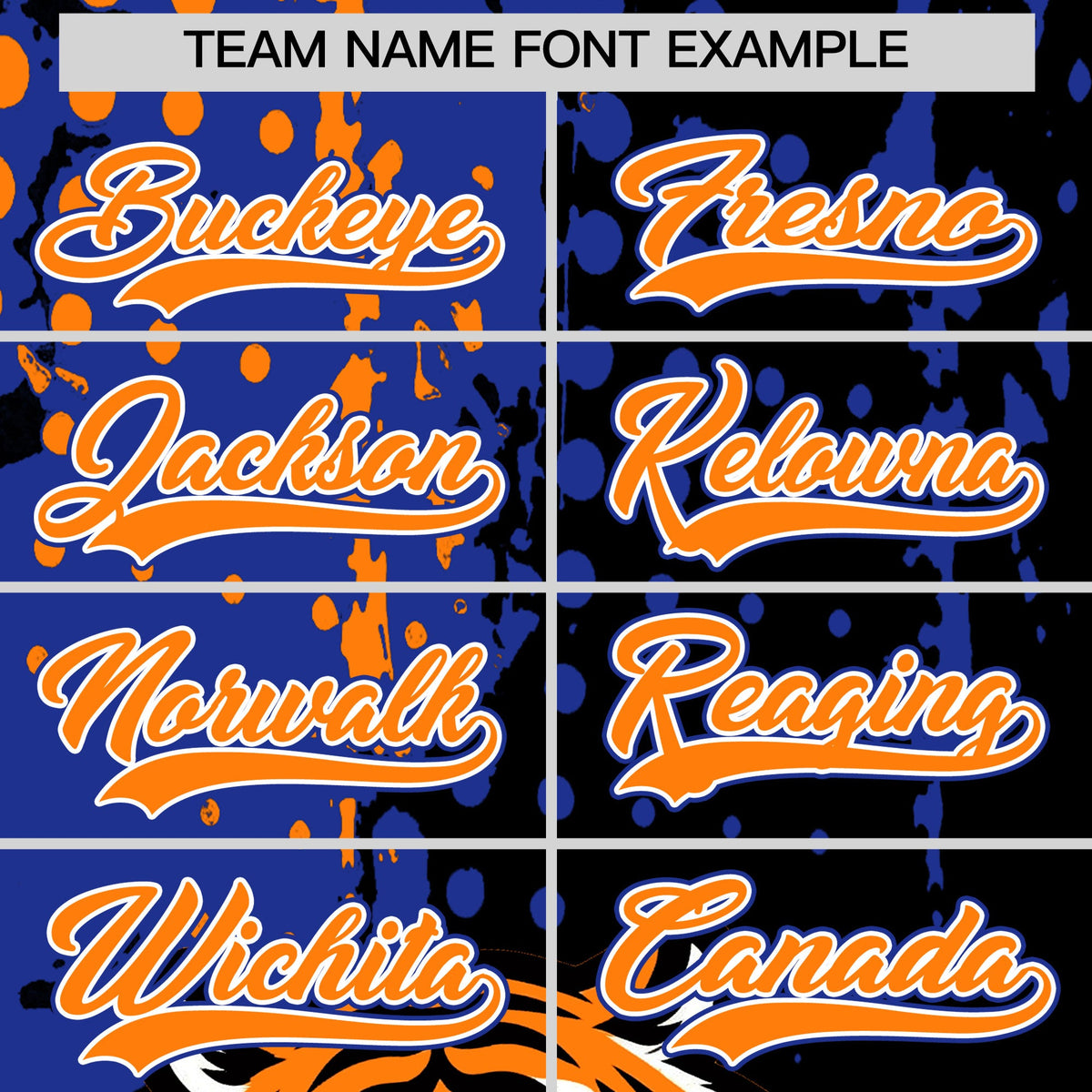 Custom Black Royal Blue Orange Full-Snap Graffiti Pattern Tiger Graffiti Jersey Baseball Jersey| KXKSHOP