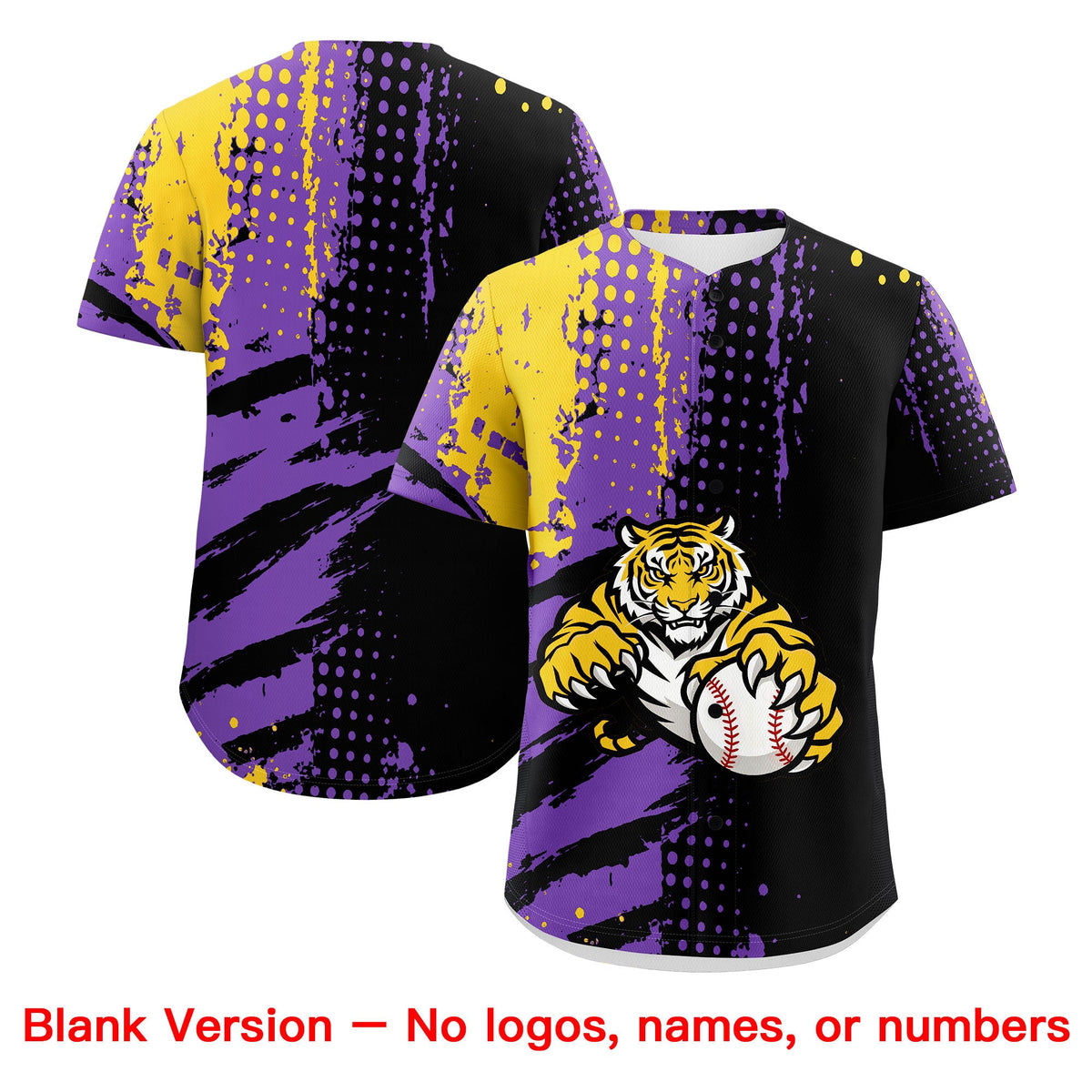 Custom Black Gold White Full-Snap Graffiti Pattern Tiger Graffiti Jersey Baseball Jersey| KXKSHOP