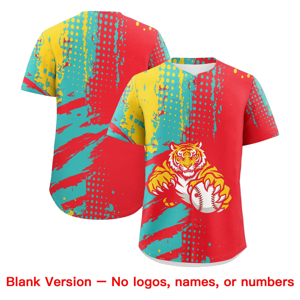 Custom Light Red Teal Gold Full-Snap Graffiti Pattern Tiger Graffiti Jersey Baseball Jersey| KXKSHOP