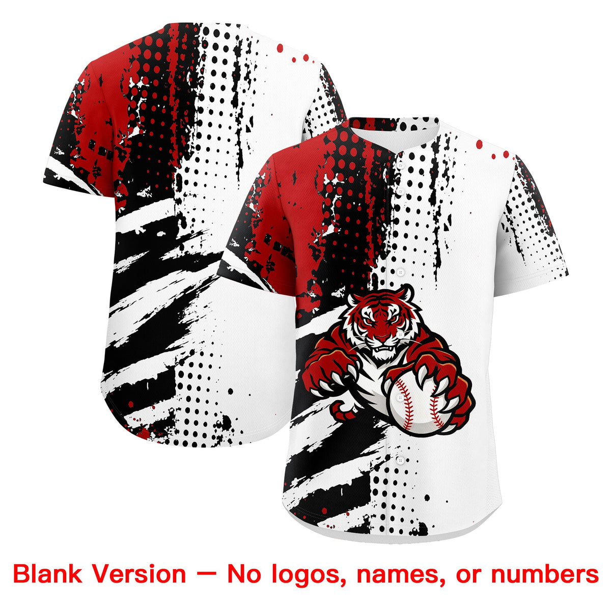 Custom White Black Red Full-Snap Graffiti Pattern Tiger Graffiti Jersey Baseball Jersey| KXKSHOP