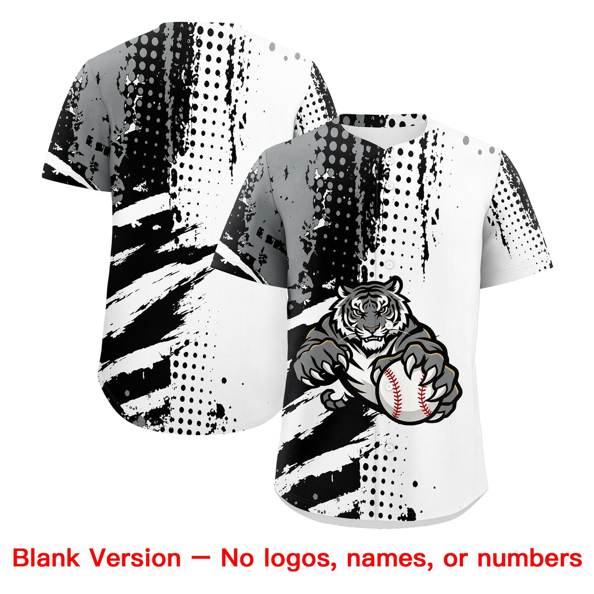 Custom White Black Gray Full-Snap Graffiti Pattern Tiger Graffiti Jersey Baseball Jersey| KXKSHOP